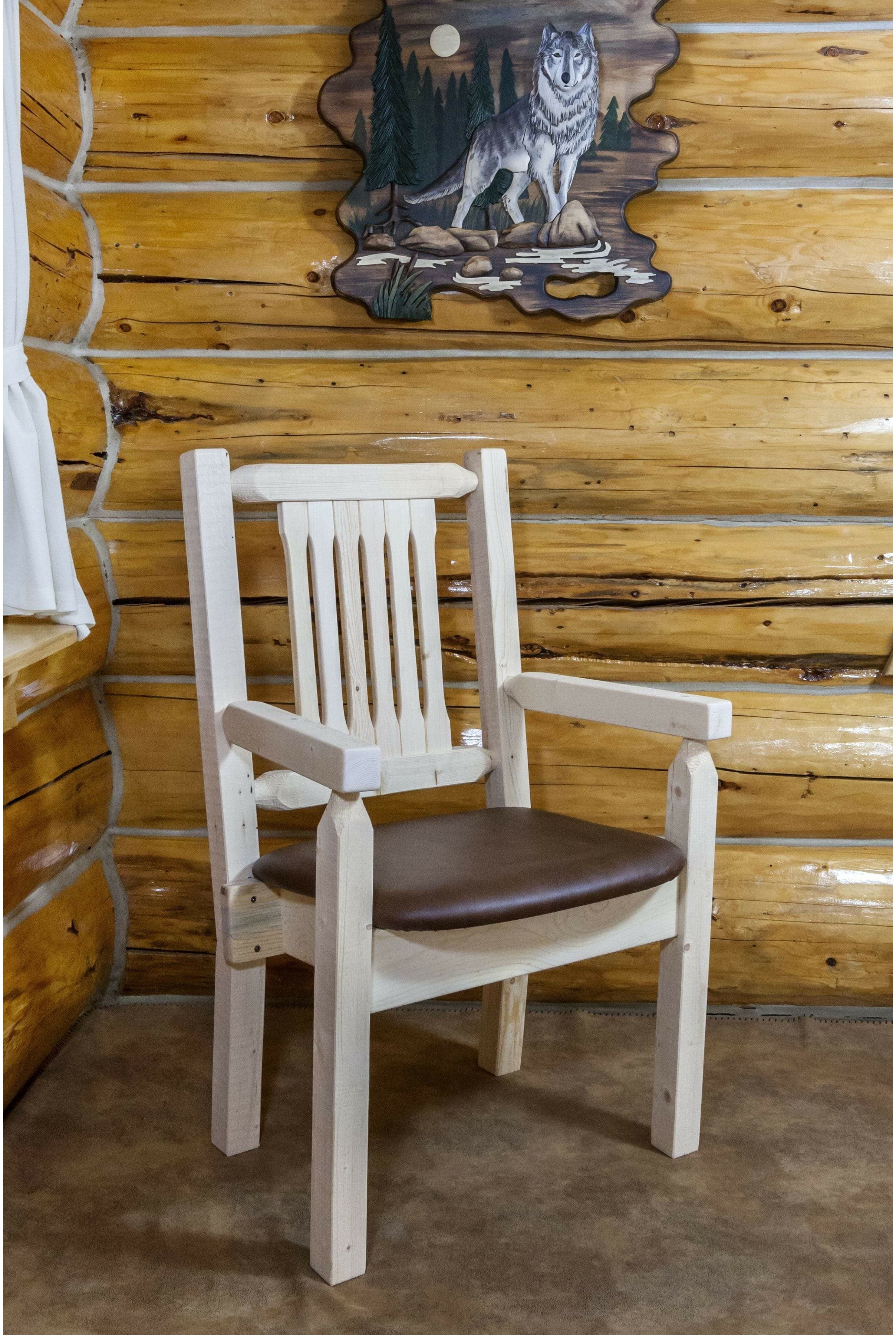 Montana Woodworks Homestead Collection Captain's Chair with Upholstered Seat - Clear Lacquer Finish-Rustic Furniture Marketplace