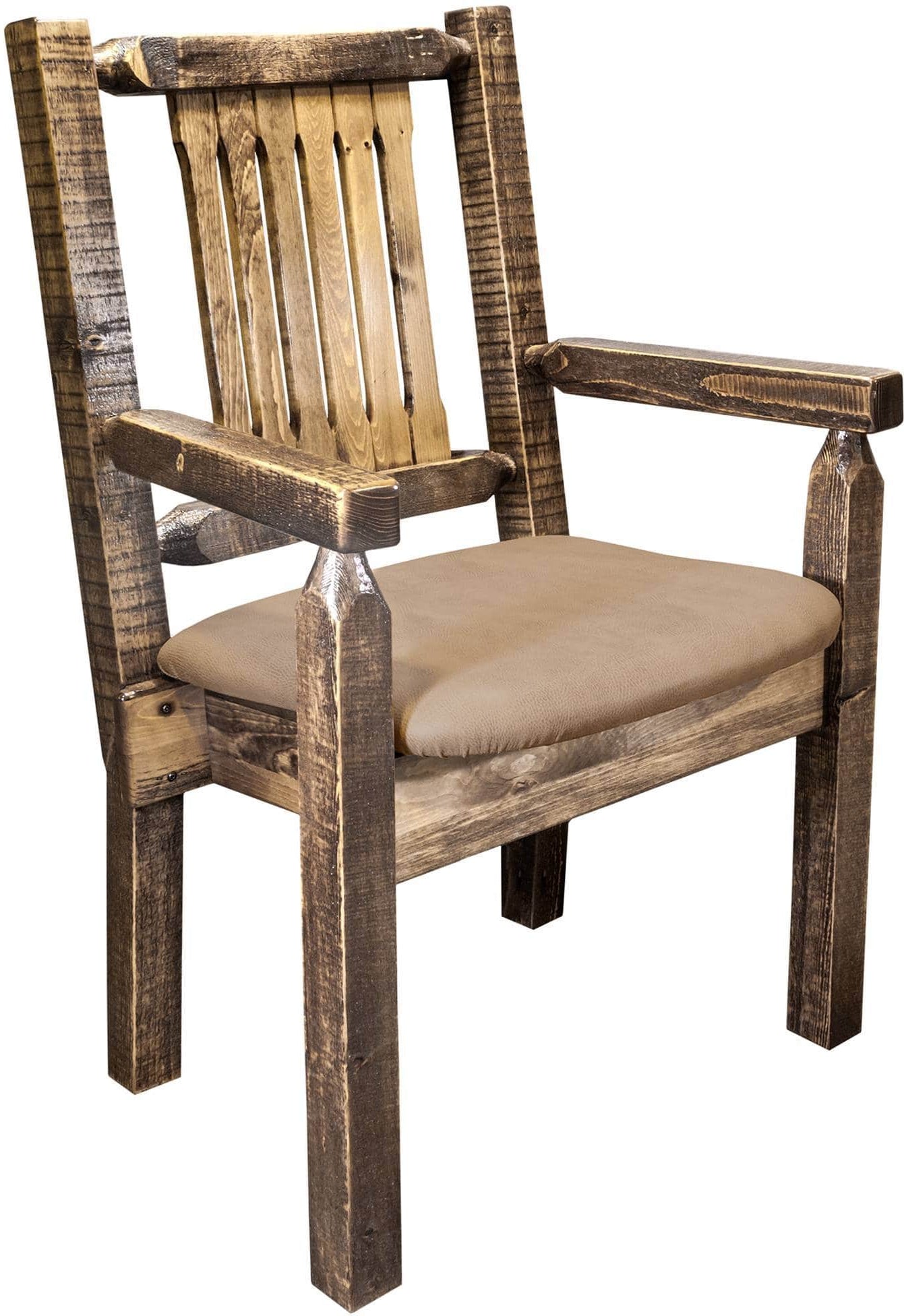 Montana Woodworks Homestead Collection Captain's Chair with Upholstered Seat - Stain & Clear Lacquer Finish-Rustic Furniture Marketplace