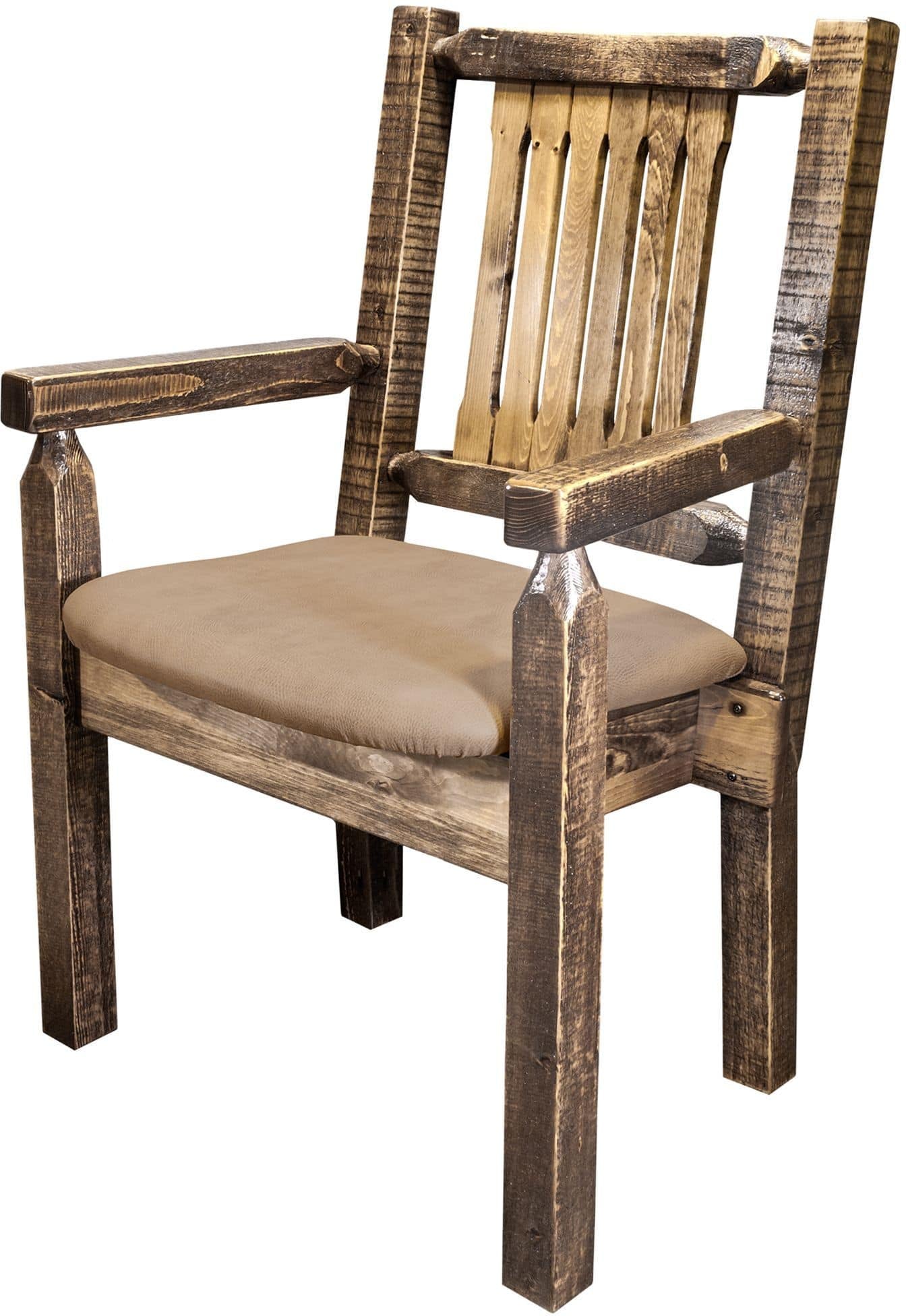 Montana Woodworks Homestead Collection Captain's Chair with Upholstered Seat - Stain & Clear Lacquer Finish-Rustic Furniture Marketplace