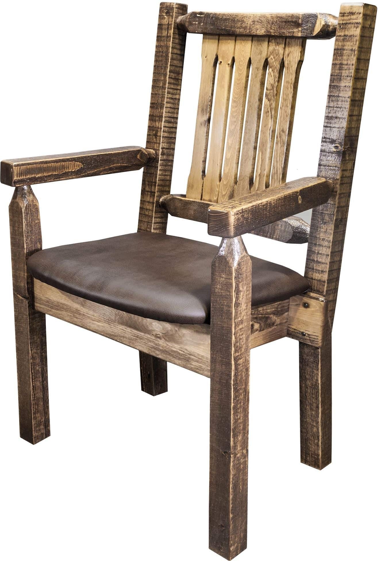 Montana Woodworks Homestead Collection Captain's Chair with Upholstered Seat - Stain & Clear Lacquer Finish-Rustic Furniture Marketplace