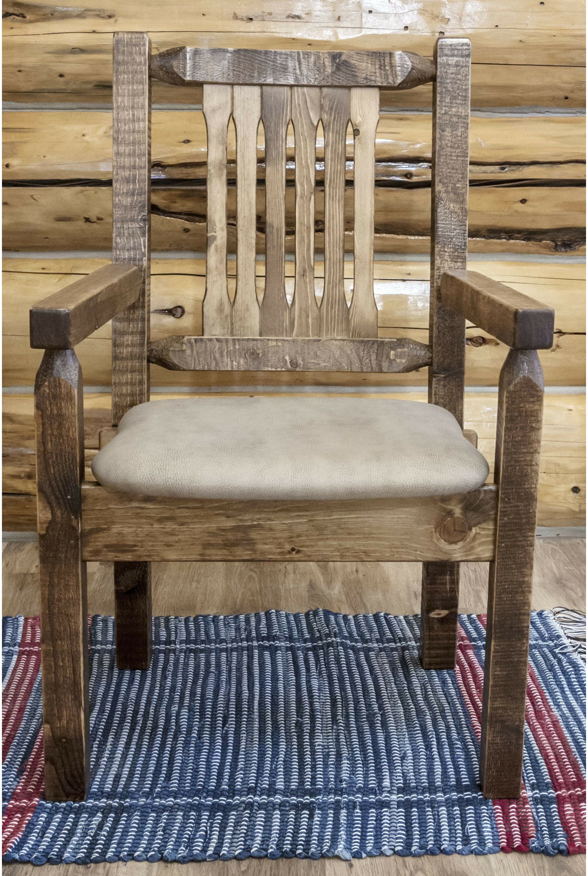 Montana Woodworks Homestead Collection Captain's Chair with Upholstered Seat - Stain & Clear Lacquer Finish-Rustic Furniture Marketplace