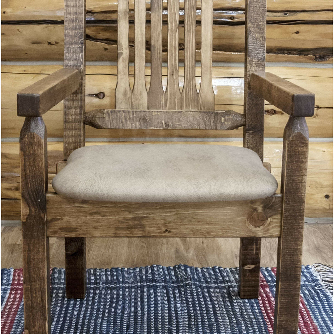 Montana Woodworks Homestead Collection Captain's Chair with Upholstered Seat - Stain & Clear Lacquer Finish-Rustic Furniture Marketplace