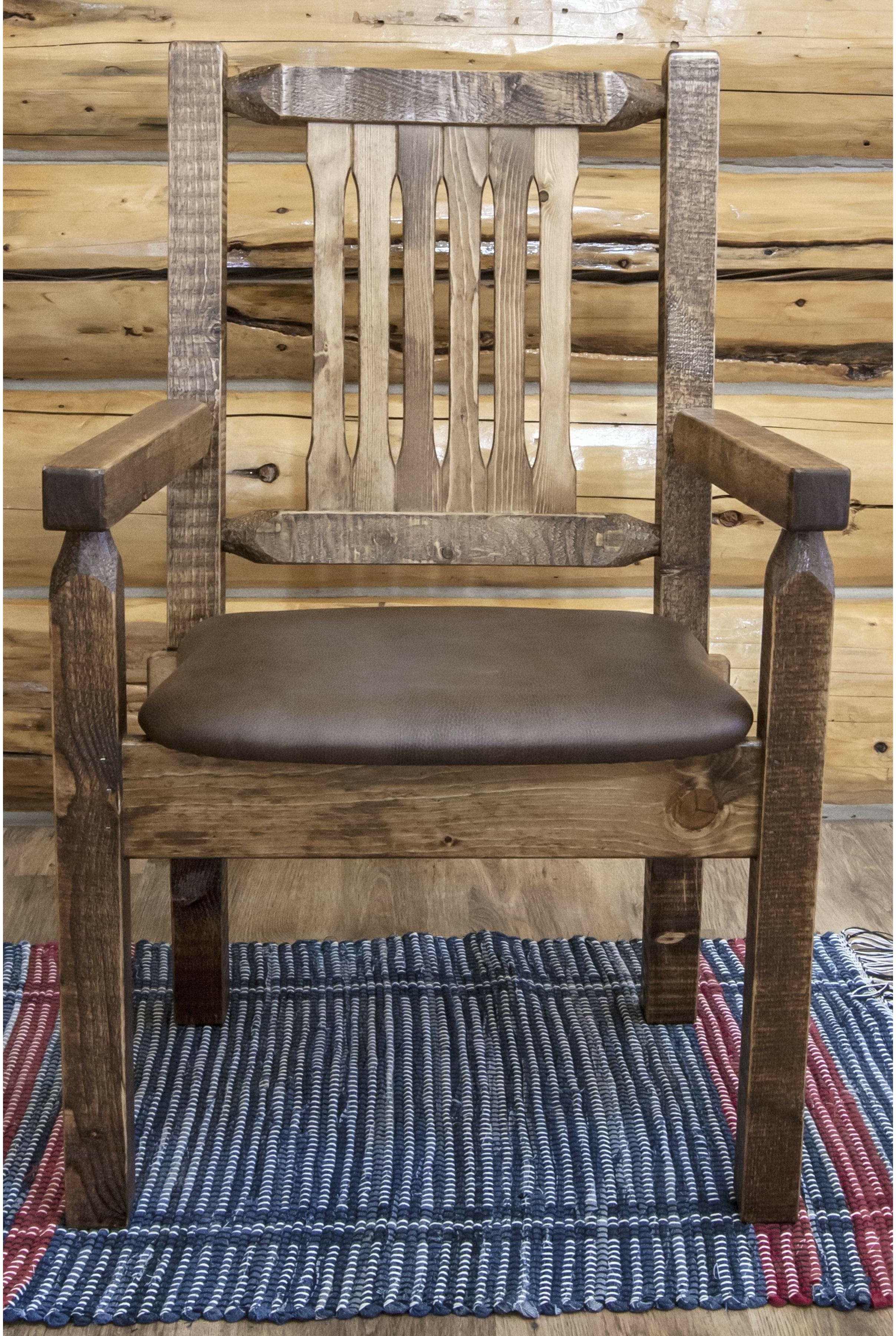 Montana Woodworks Homestead Collection Captain's Chair with Upholstered Seat - Stain & Clear Lacquer Finish-Rustic Furniture Marketplace