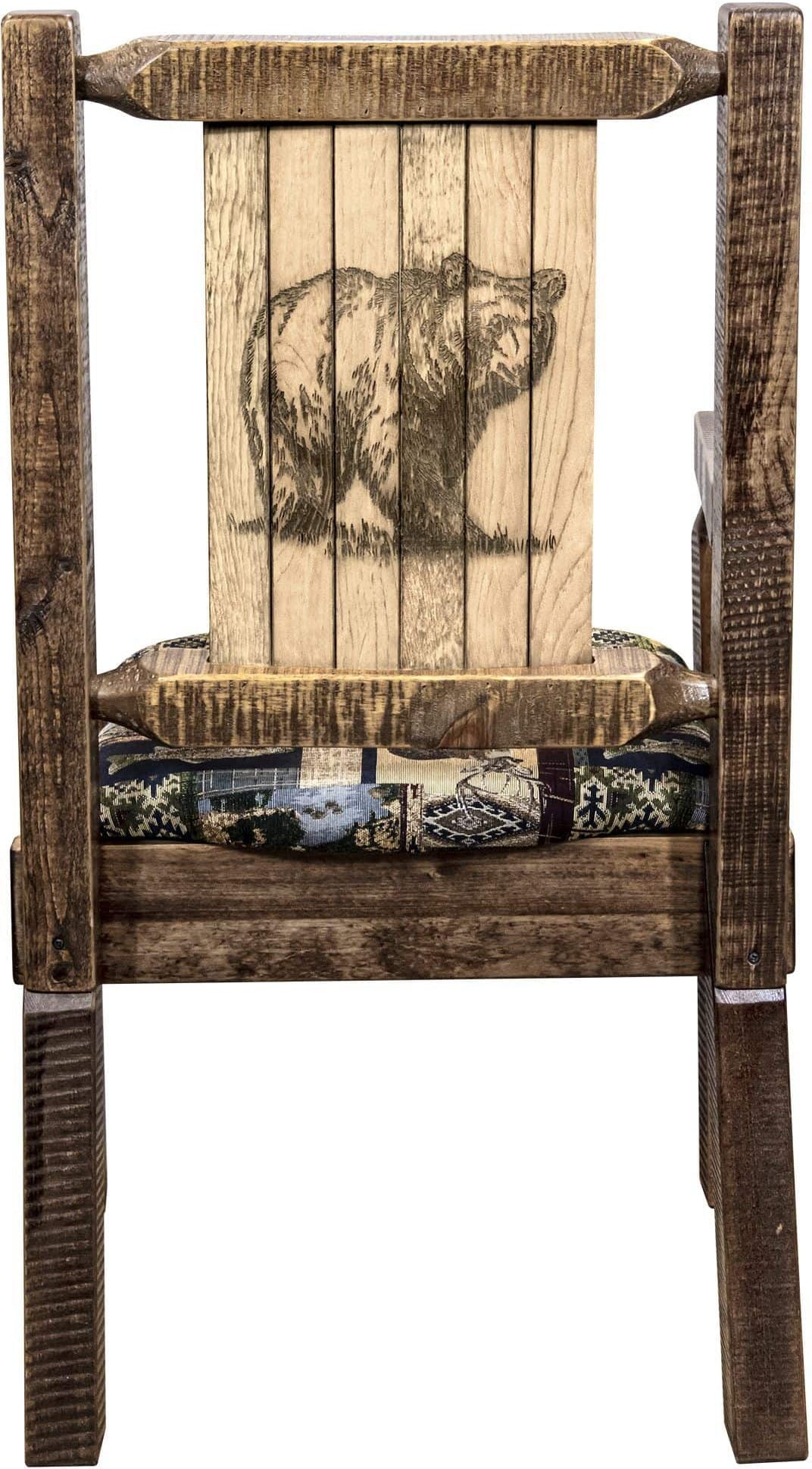 Montana Woodworks Homestead Collection Captain's Chair Woodland Upholstery with Laser Engraved Design - Stain & Lacquer Finish-Rustic Furniture Marketplace