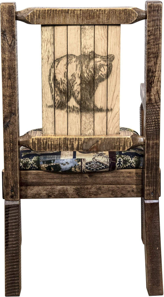Montana Woodworks Homestead Collection Captain's Chair Woodland Upholstery with Laser Engraved Design - Stain & Lacquer Finish-Rustic Furniture Marketplace