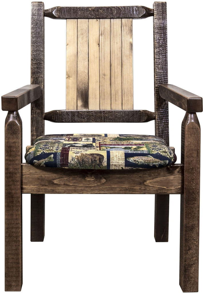 Montana Woodworks Homestead Collection Captain's Chair Woodland Upholstery with Laser Engraved Design - Stain & Lacquer Finish-Rustic Furniture Marketplace