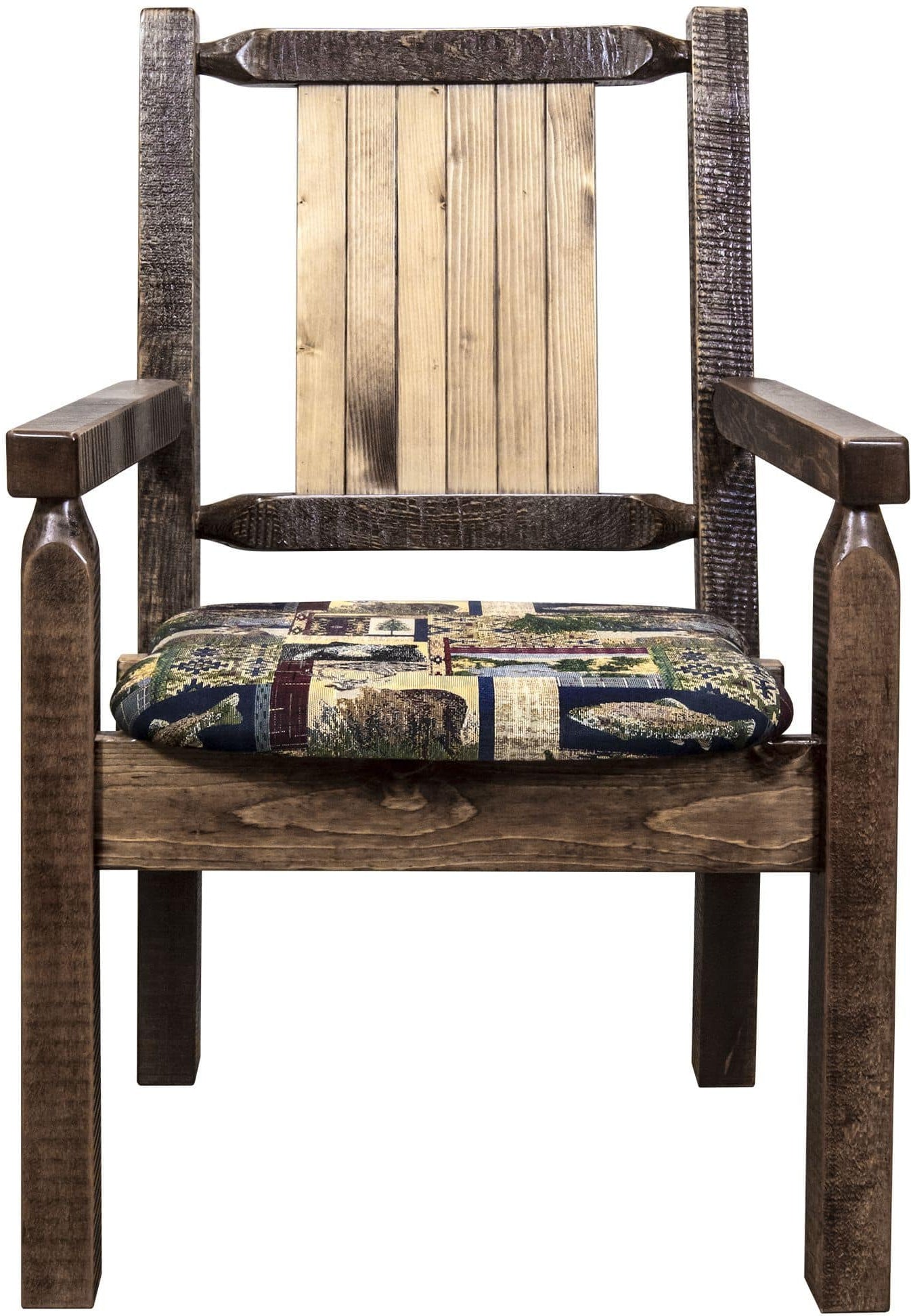 Montana Woodworks Homestead Collection Captain's Chair Woodland Upholstery with Laser Engraved Design - Stain & Lacquer Finish-Rustic Furniture Marketplace