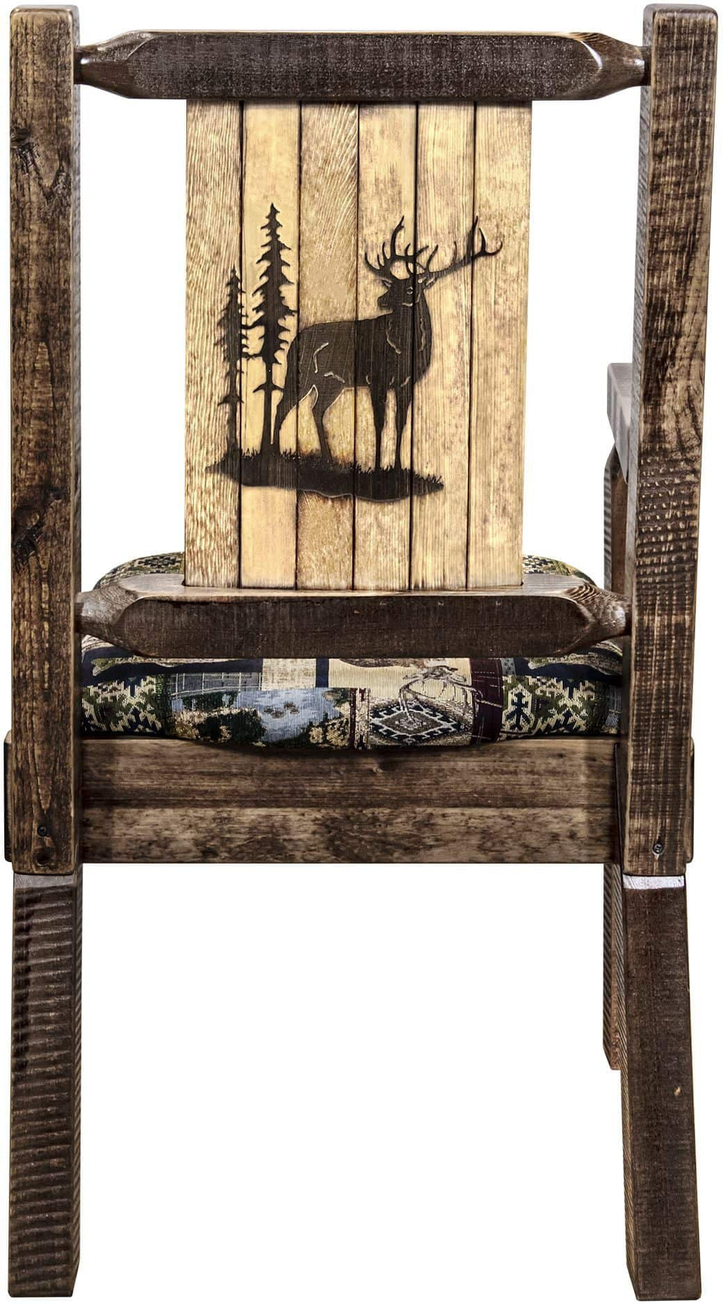 Montana Woodworks Homestead Collection Captain's Chair Woodland Upholstery with Laser Engraved Design - Stain & Lacquer Finish-Rustic Furniture Marketplace