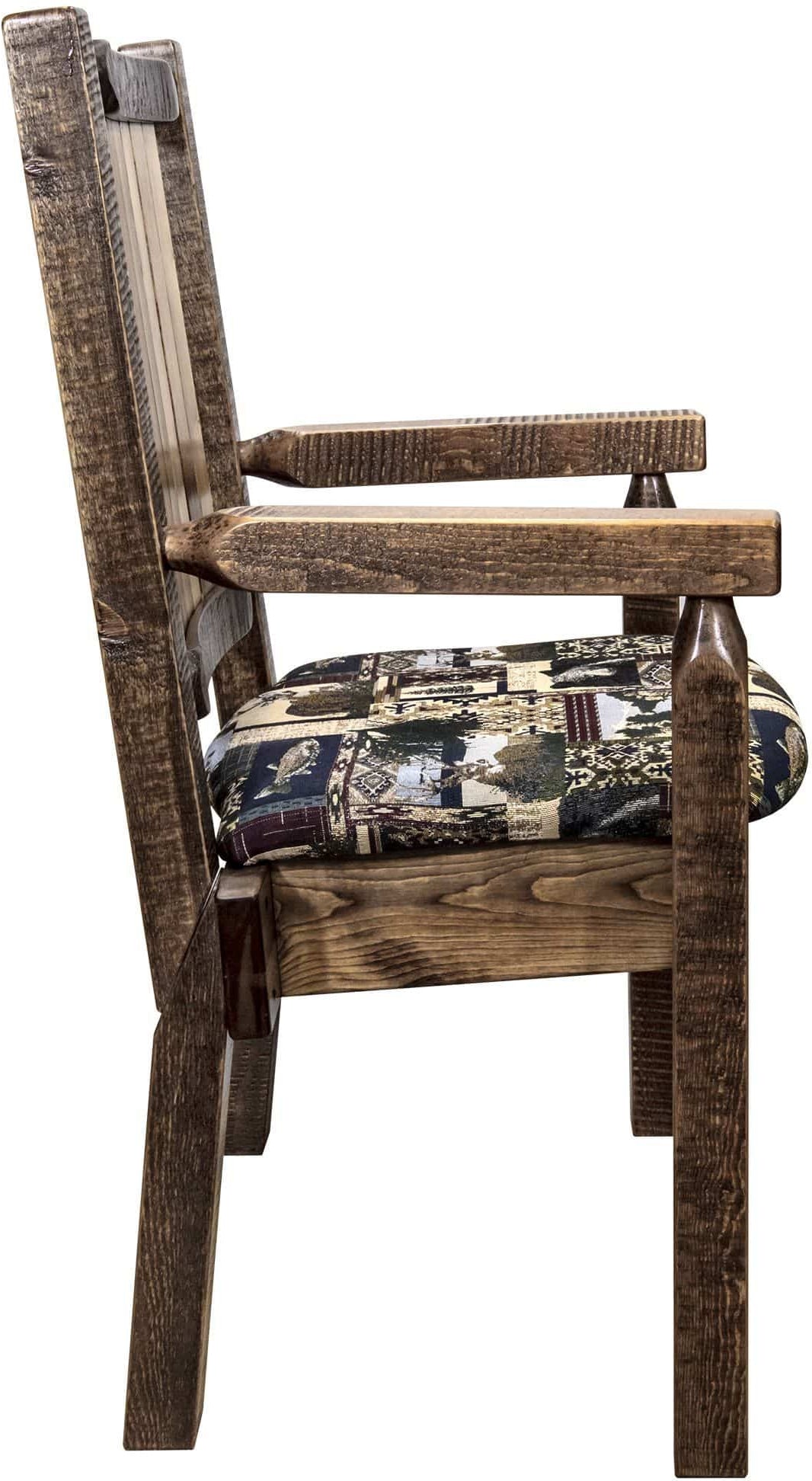 Montana Woodworks Homestead Collection Captain's Chair Woodland Upholstery with Laser Engraved Design - Stain & Lacquer Finish-Rustic Furniture Marketplace