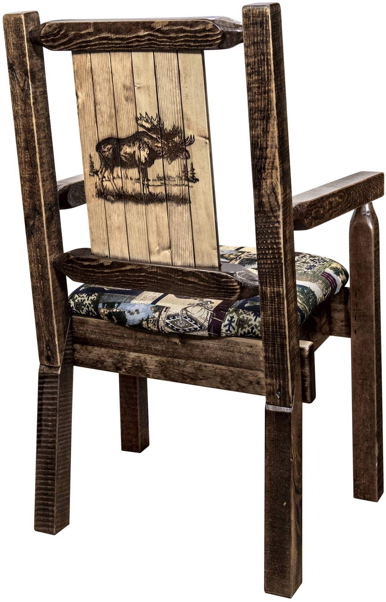 Montana Woodworks Homestead Collection Captain's Chair Woodland Upholstery with Laser Engraved Design - Stain & Lacquer Finish-Rustic Furniture Marketplace