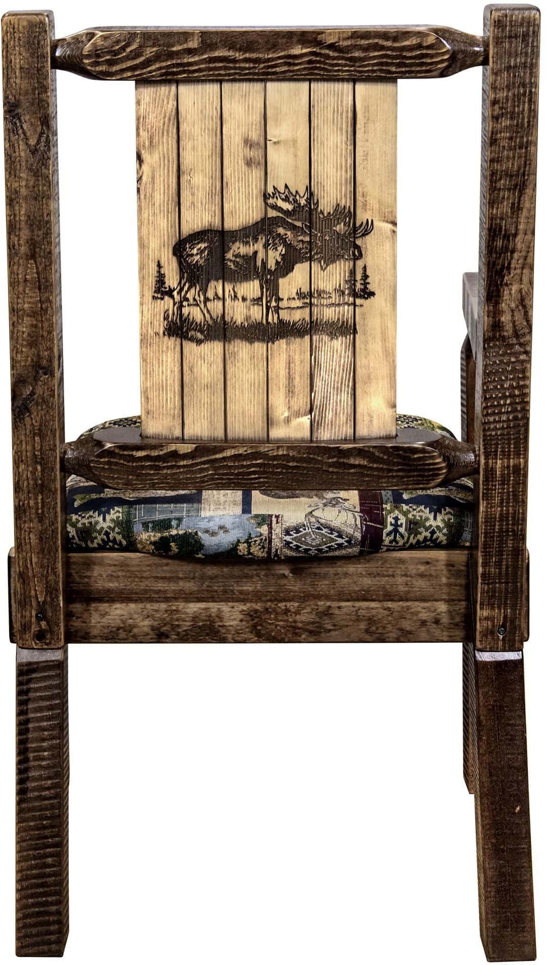 Montana Woodworks Homestead Collection Captain's Chair Woodland Upholstery with Laser Engraved Design - Stain & Lacquer Finish-Rustic Furniture Marketplace