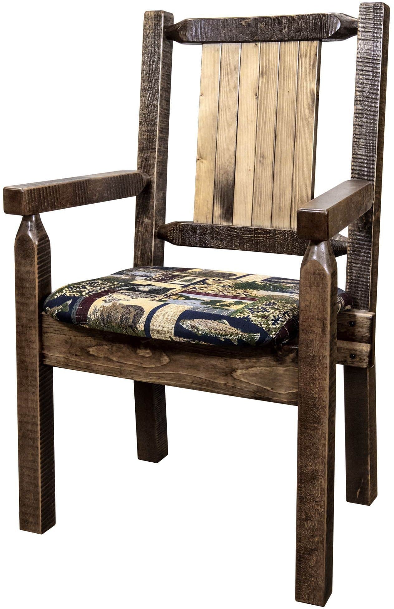 Montana Woodworks Homestead Collection Captain's Chair Woodland Upholstery with Laser Engraved Design - Stain & Lacquer Finish-Rustic Furniture Marketplace