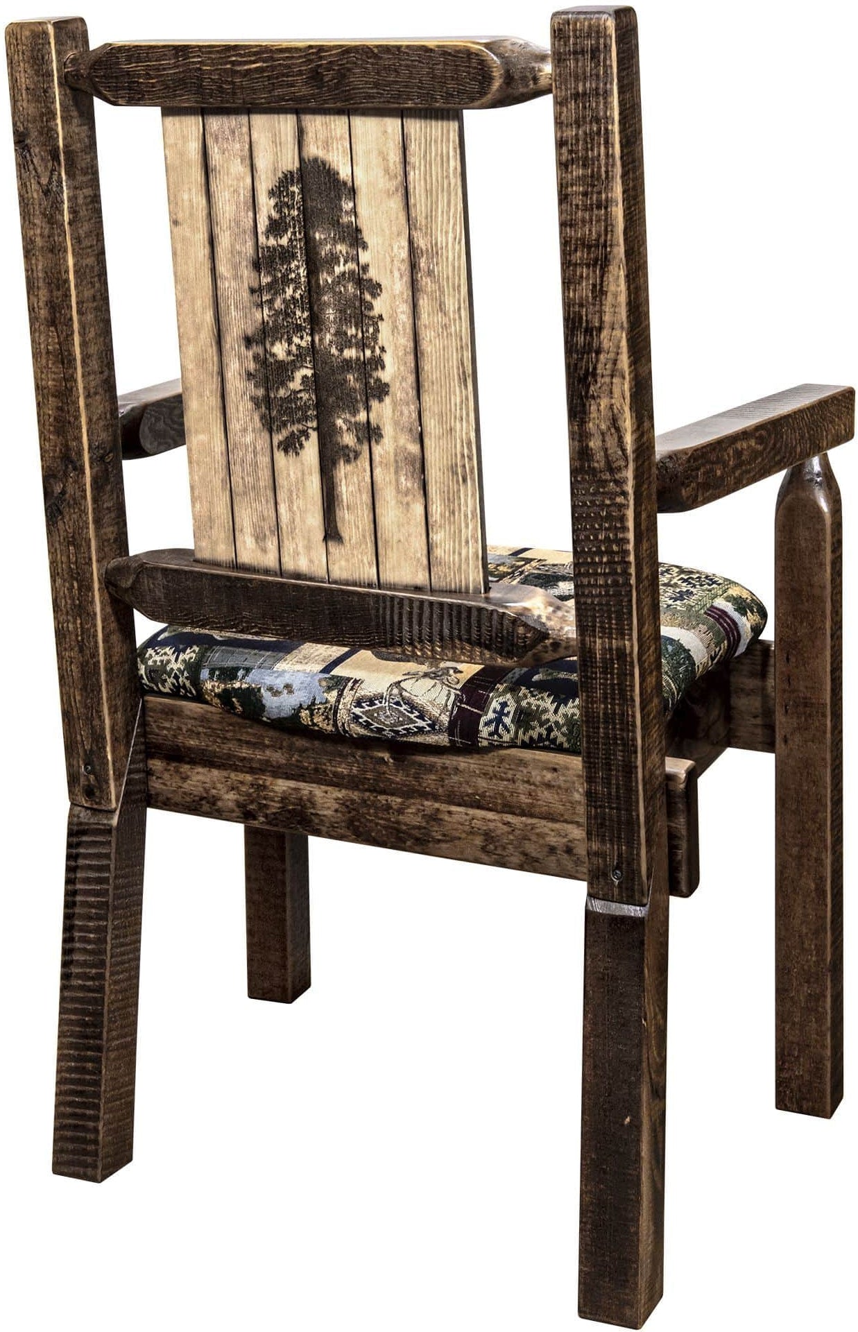 Montana Woodworks Homestead Collection Captain's Chair Woodland Upholstery with Laser Engraved Design - Stain & Lacquer Finish-Rustic Furniture Marketplace