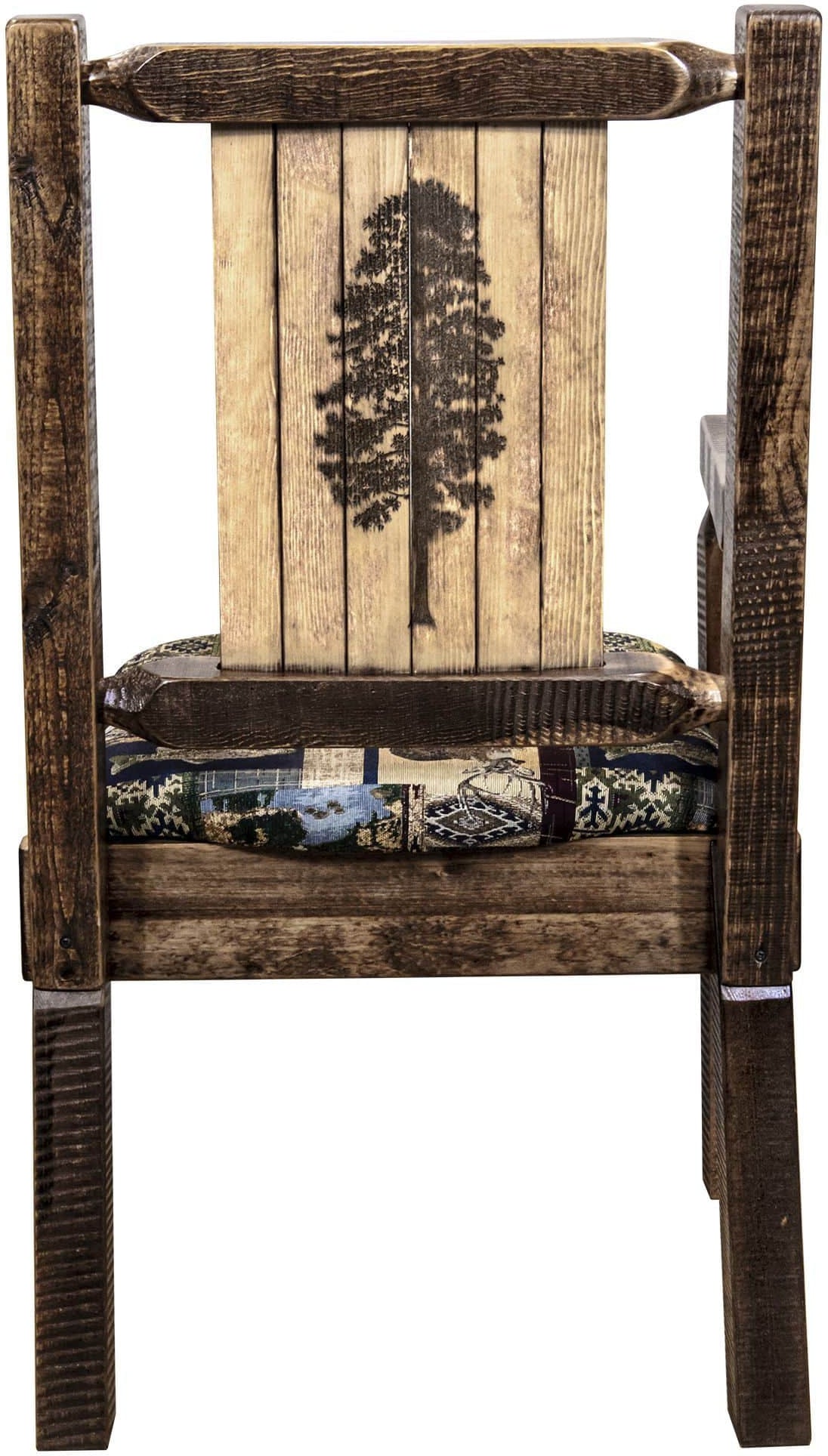 Montana Woodworks Homestead Collection Captain's Chair Woodland Upholstery with Laser Engraved Design - Stain & Lacquer Finish-Rustic Furniture Marketplace