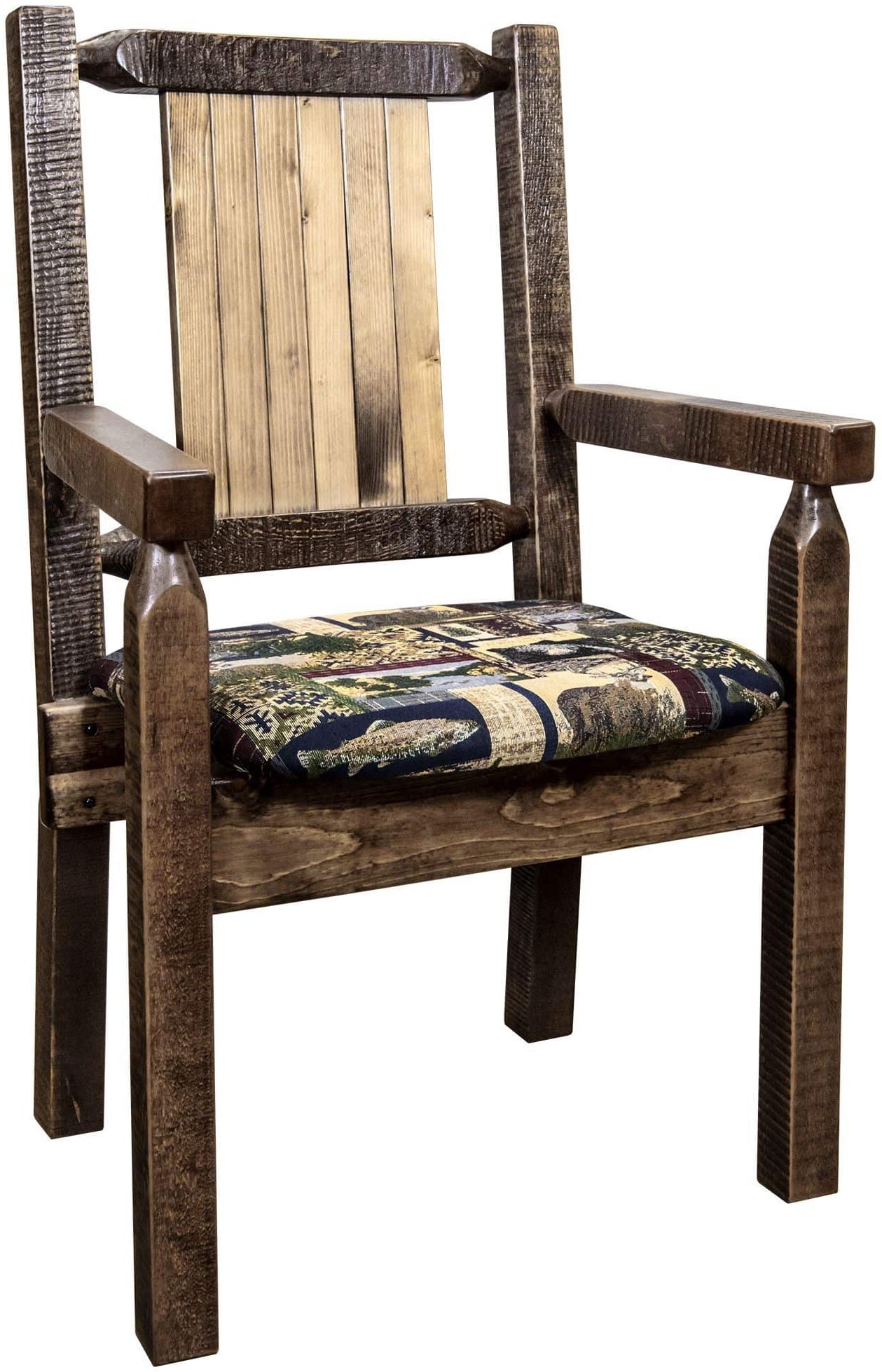 Montana Woodworks Homestead Collection Captain's Chair Woodland Upholstery with Laser Engraved Design - Stain & Lacquer Finish-Rustic Furniture Marketplace