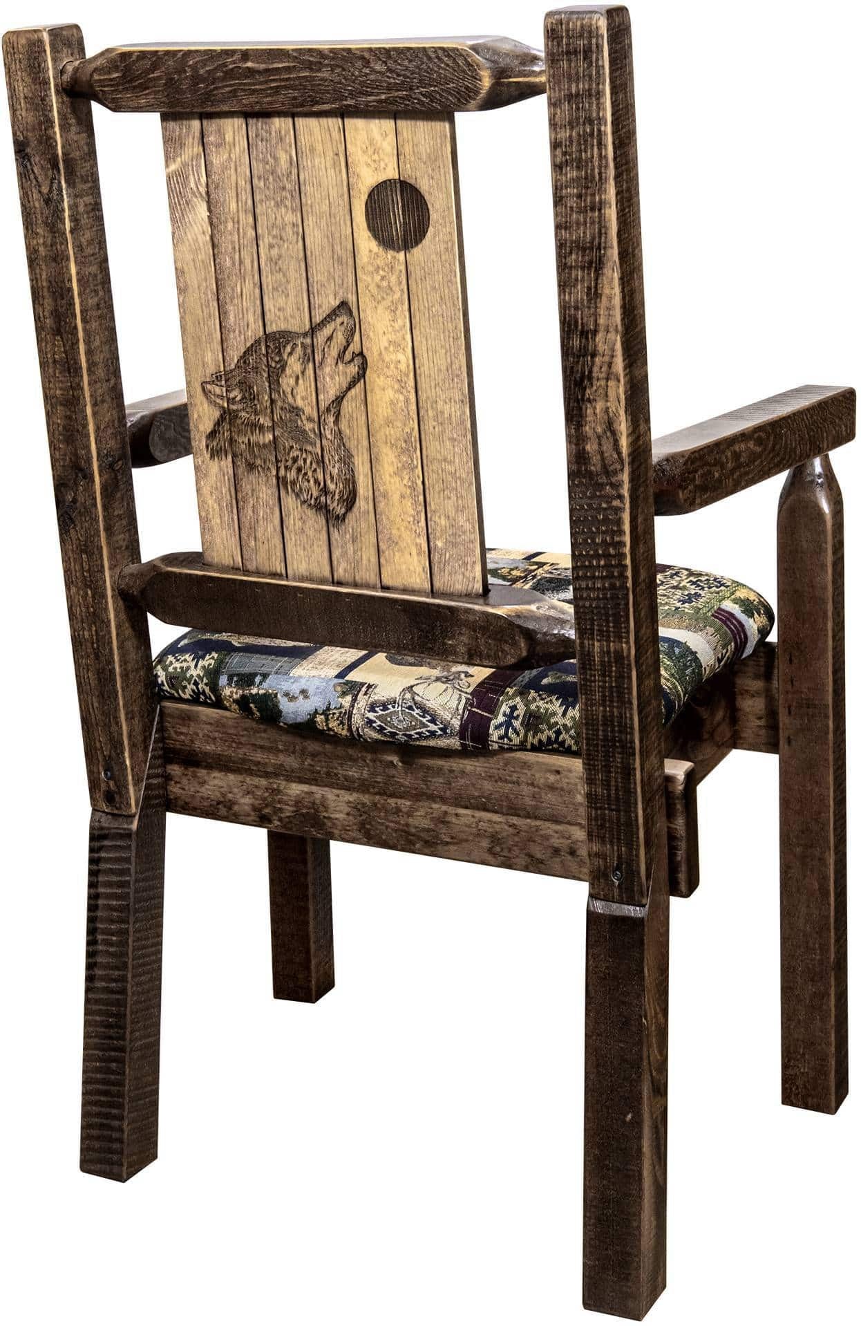 Montana Woodworks Homestead Collection Captain's Chair Woodland Upholstery with Laser Engraved Design - Stain & Lacquer Finish-Rustic Furniture Marketplace