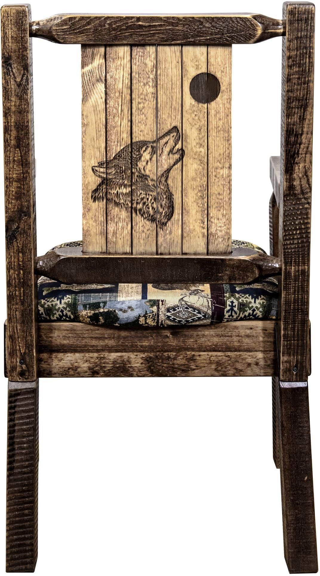 Montana Woodworks Homestead Collection Captain's Chair Woodland Upholstery with Laser Engraved Design - Stain & Lacquer Finish-Rustic Furniture Marketplace