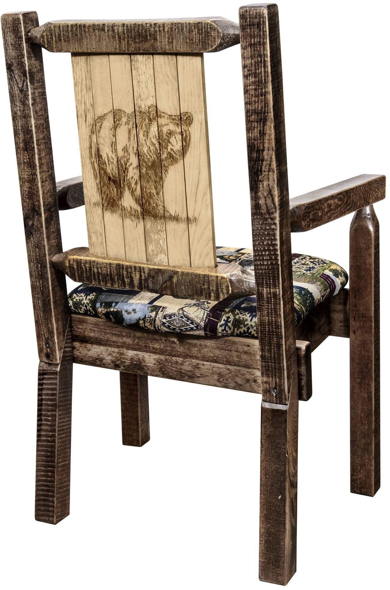 Montana Woodworks Homestead Collection Captain's Chair Woodland Upholstery with Laser Engraved Design - Stain & Lacquer Finish-Rustic Furniture Marketplace