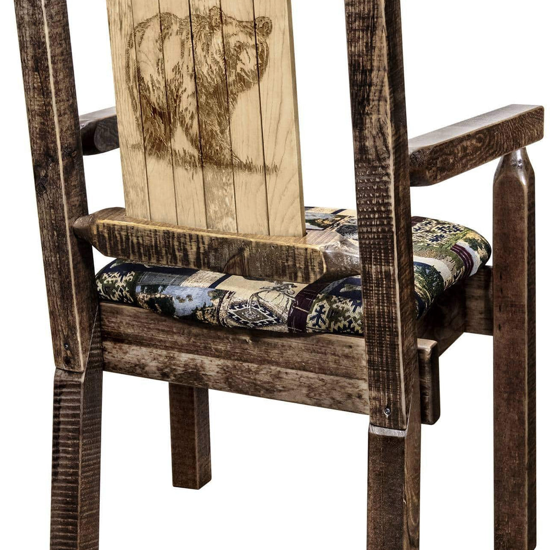Montana Woodworks Homestead Collection Captain's Chair Woodland Upholstery with Laser Engraved Design - Stain & Lacquer Finish-Rustic Furniture Marketplace
