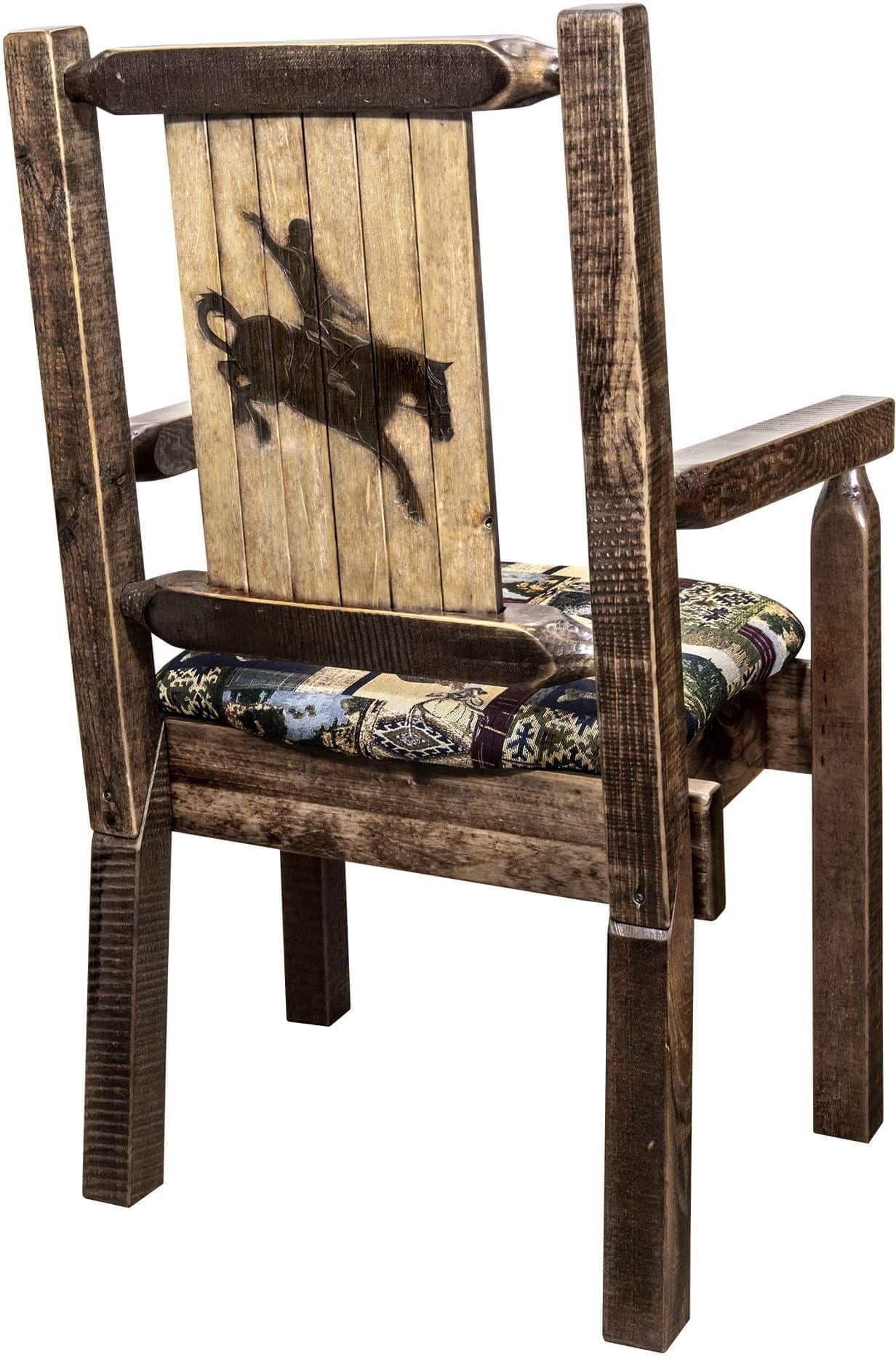 Montana Woodworks Homestead Collection Captain's Chair Woodland Upholstery with Laser Engraved Design - Stain & Lacquer Finish-Rustic Furniture Marketplace