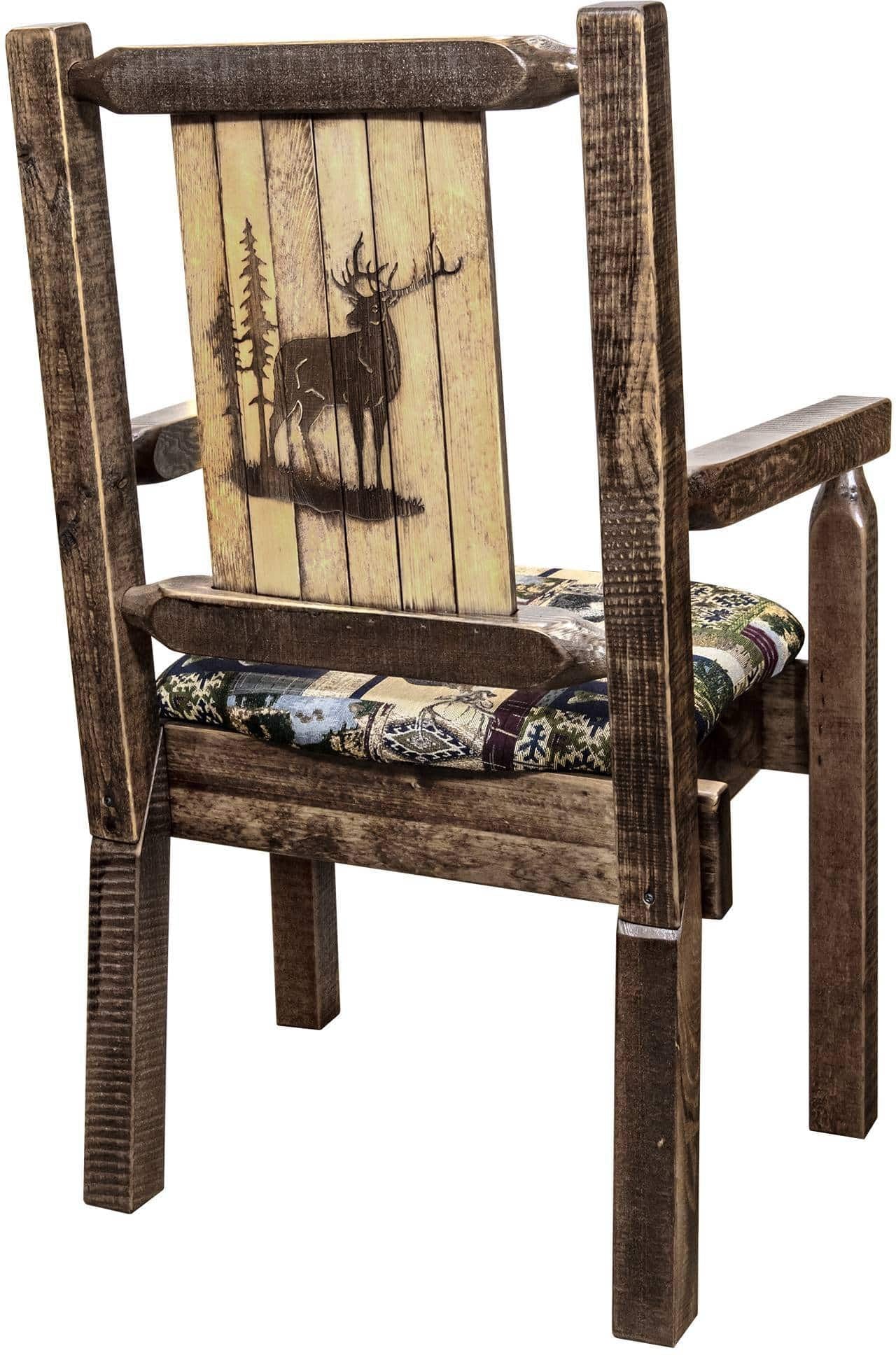 Montana Woodworks Homestead Collection Captain's Chair Woodland Upholstery with Laser Engraved Design - Stain & Lacquer Finish-Rustic Furniture Marketplace