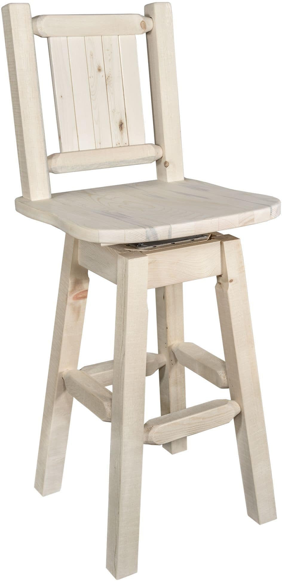 Montana Woodworks Homestead Collection Counter Height Barstool with Back & Swivel and Laser Engraved Design - Clear Lacquer Finish-Rustic Furniture Marketplace