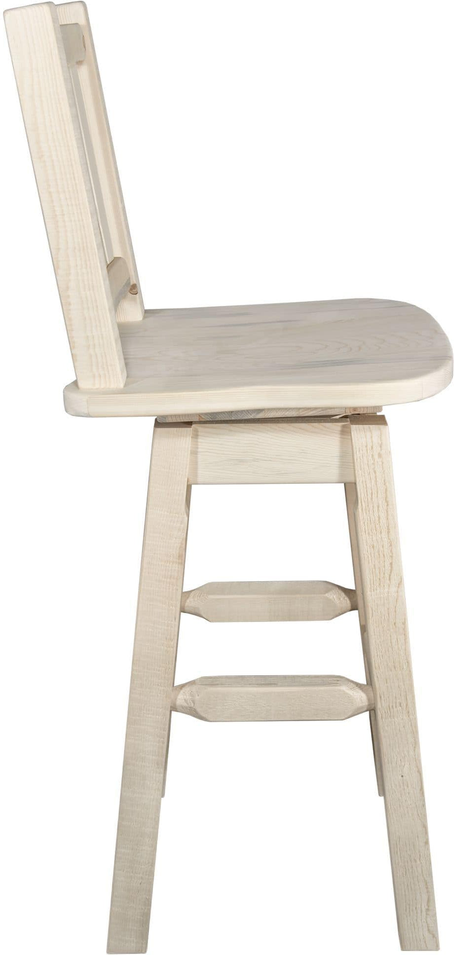 Montana Woodworks Homestead Collection Counter Height Barstool with Back & Swivel and Laser Engraved Design - Clear Lacquer Finish-Rustic Furniture Marketplace