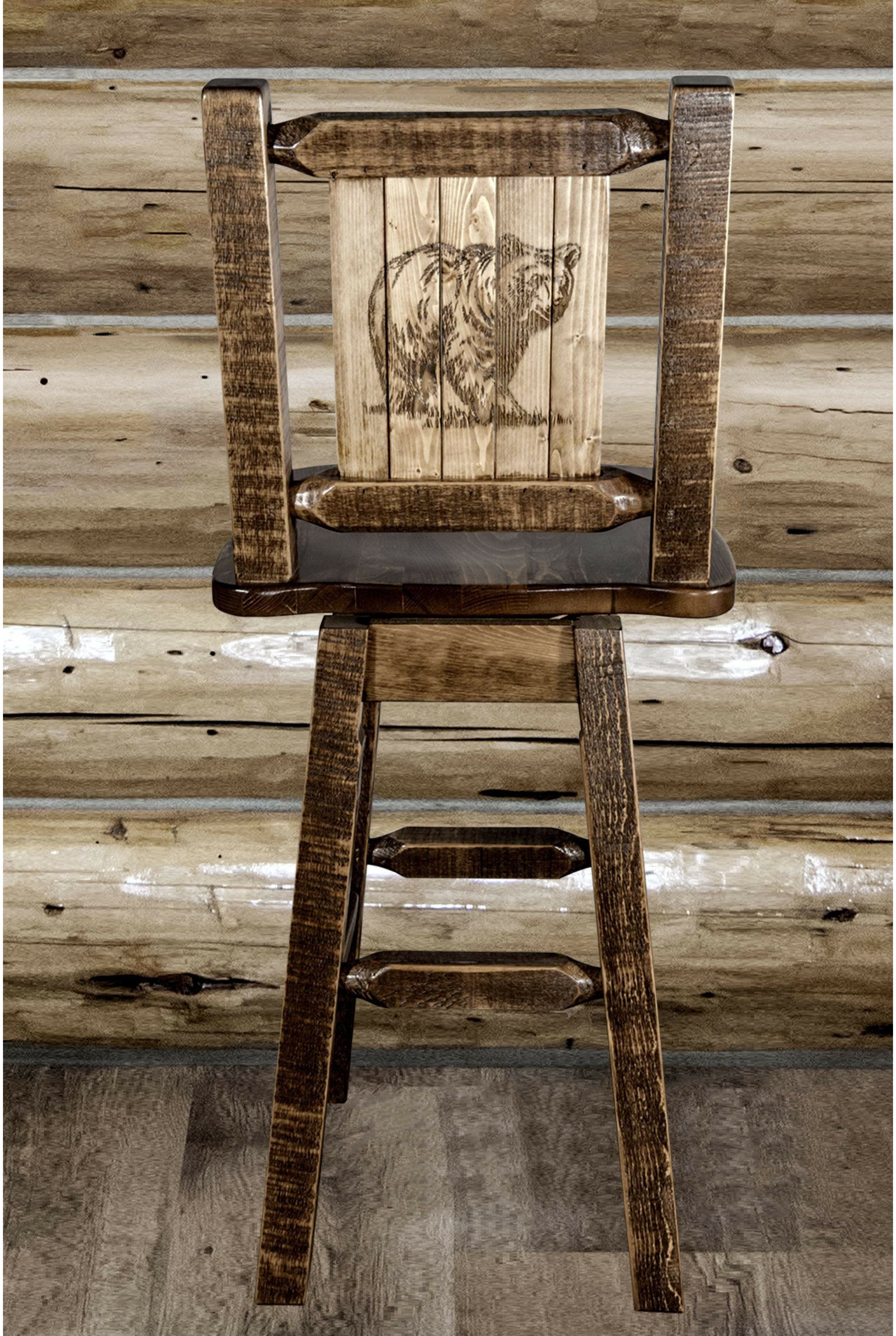 Montana Woodworks Homestead Collection Counter Height Barstool with Back & Swivel and Laser Engraved Design - Stain & Lacquer Finish-Rustic Furniture Marketplace