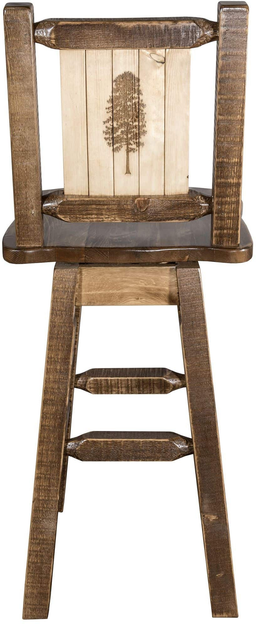 Montana Woodworks Homestead Collection Counter Height Barstool with Back & Swivel and Laser Engraved Design - Stain & Lacquer Finish-Rustic Furniture Marketplace