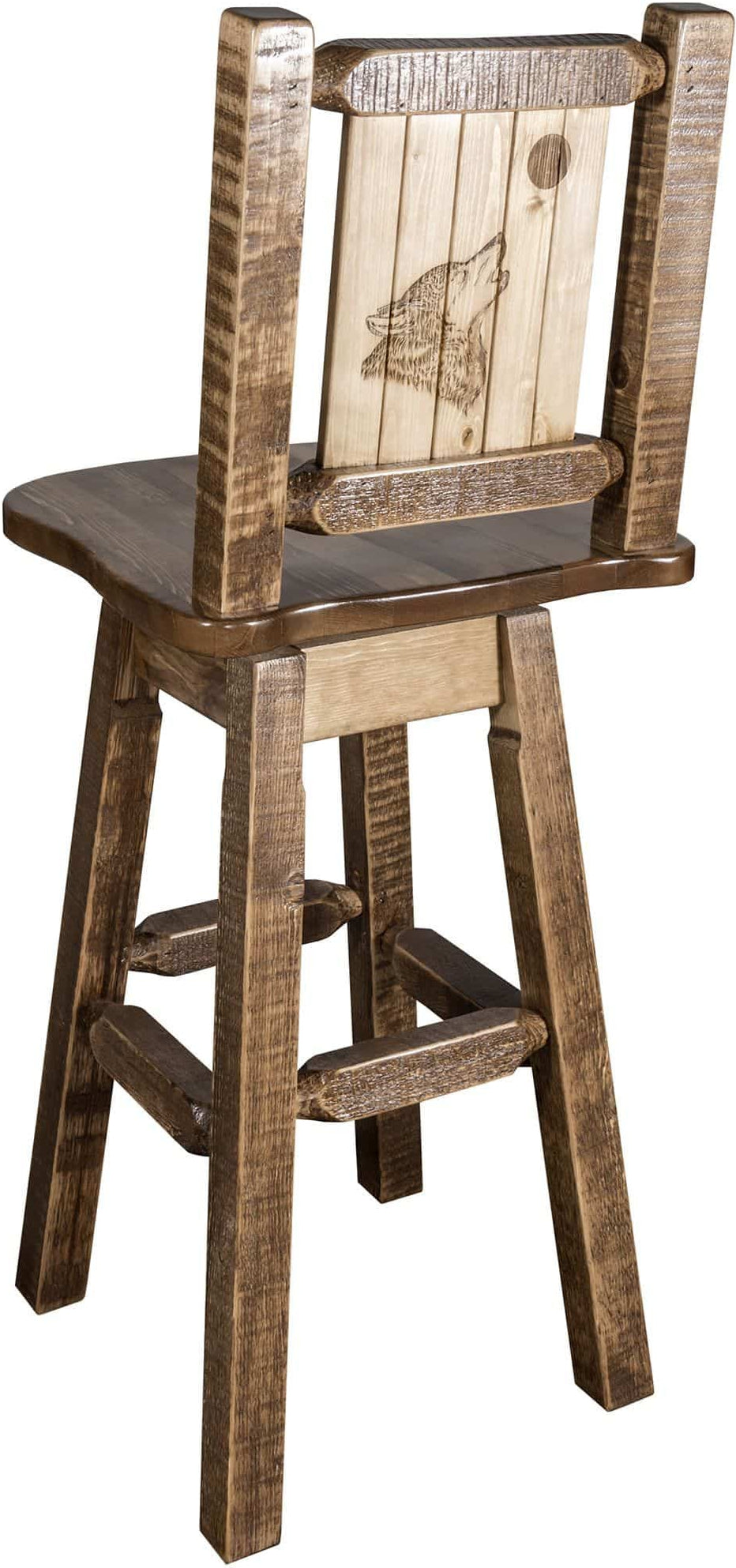 Montana Woodworks Homestead Collection Counter Height Barstool with Back & Swivel and Laser Engraved Design - Stain & Lacquer Finish-Rustic Furniture Marketplace