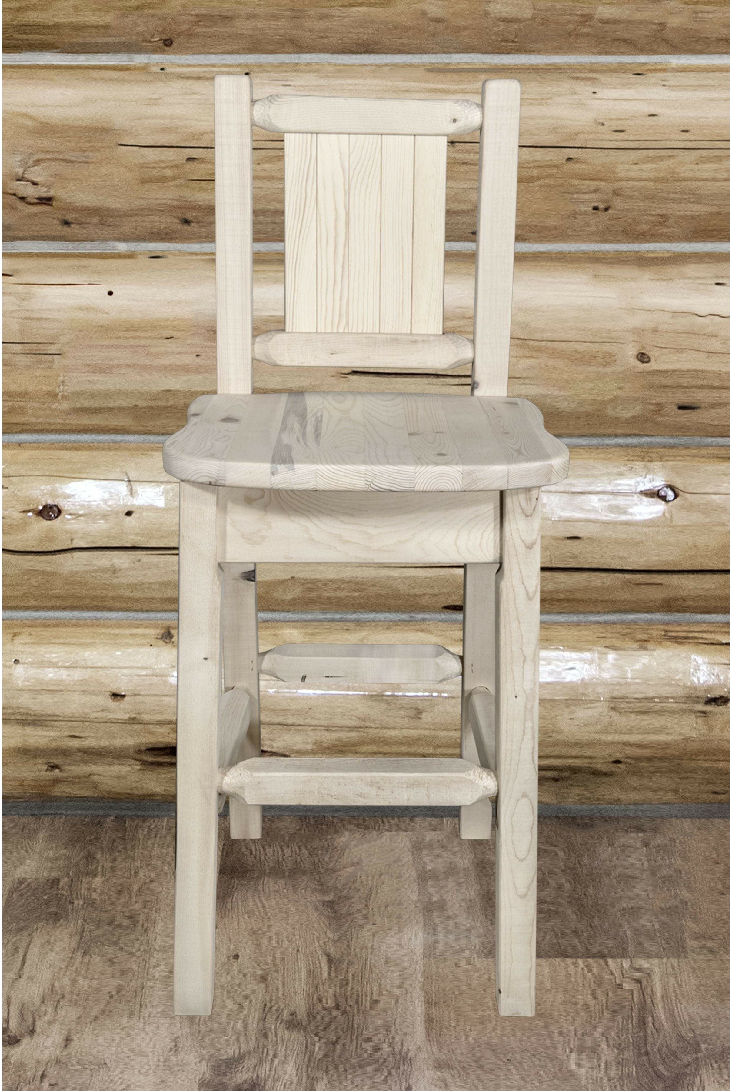 Montana Woodworks Homestead Collection Counter Height Barstool with Laser Engraved Design - Clear Lacquer Finish-Rustic Furniture Marketplace