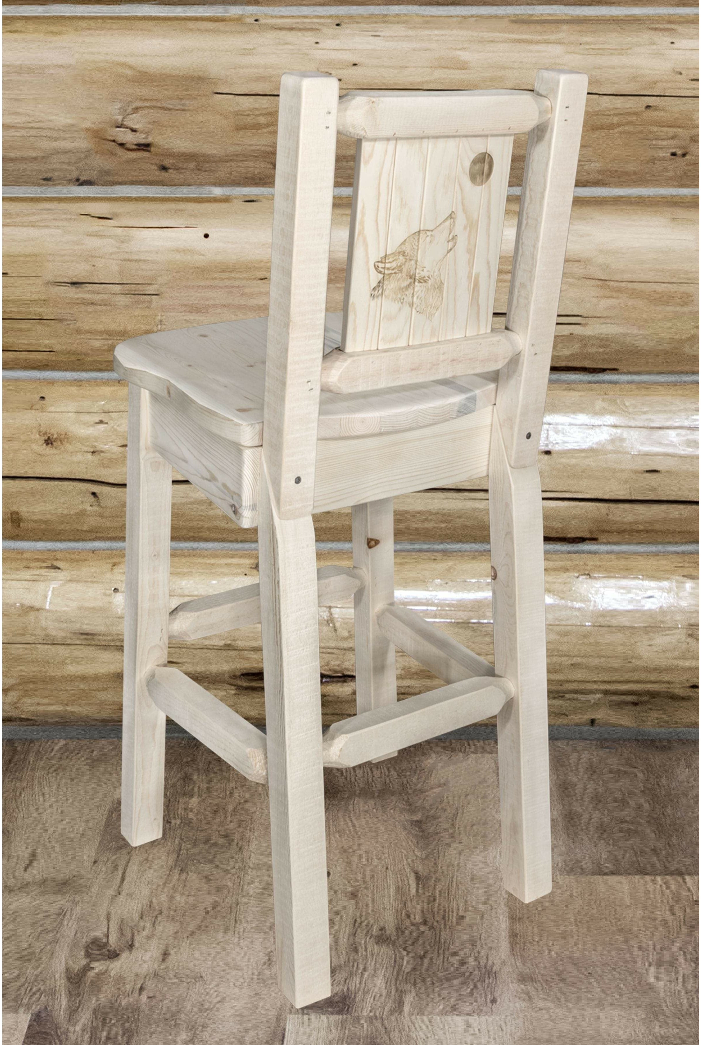 Montana Woodworks Homestead Collection Counter Height Barstool with Laser Engraved Design - Clear Lacquer Finish-Rustic Furniture Marketplace