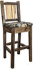 Montana Woodworks Homestead Collection Counter Height Barstool Woodland Upholstery with Laser Engraved Design - Stain & Lacquer Finish-Rustic Furniture Marketplace
