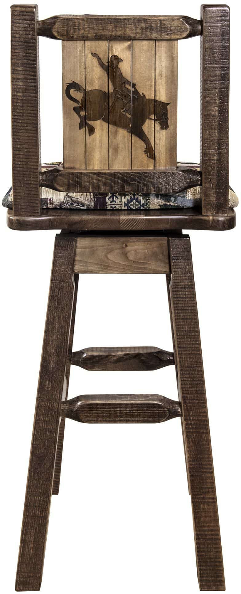 Montana Woodworks Homestead Collection Counter Height Barstool Woodland Upholstery with Laser Engraved Design - Stain & Lacquer Finish-Rustic Furniture Marketplace