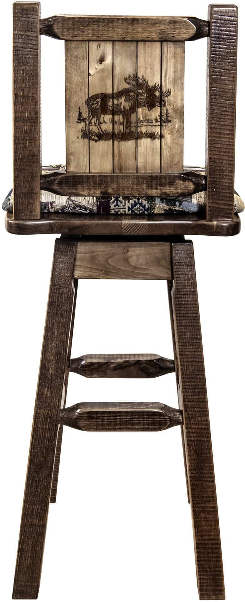 Montana Woodworks Homestead Collection Counter Height Barstool Woodland Upholstery with Laser Engraved Design - Stain & Lacquer Finish-Rustic Furniture Marketplace