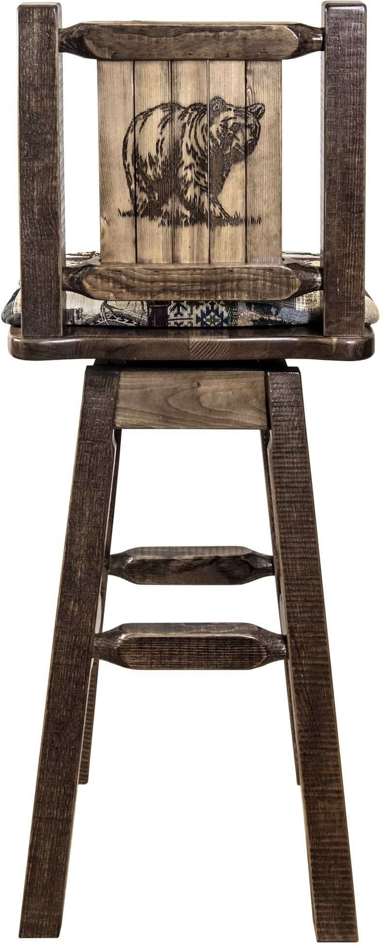 Montana Woodworks Homestead Collection Counter Height Barstool Woodland Upholstery with Laser Engraved Design - Stain & Lacquer Finish-Rustic Furniture Marketplace