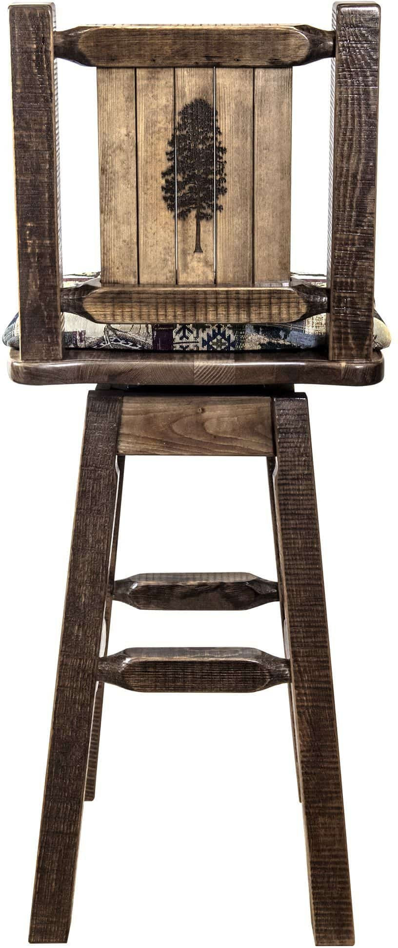 Montana Woodworks Homestead Collection Counter Height Barstool Woodland Upholstery with Laser Engraved Design - Stain & Lacquer Finish-Rustic Furniture Marketplace