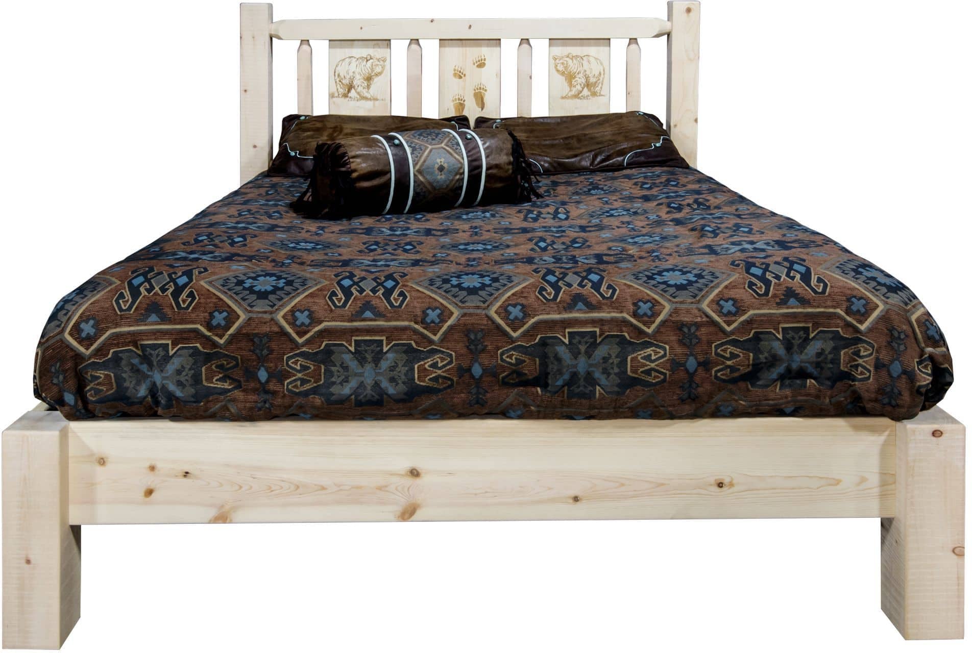 Montana Woodworks Homestead Collection Full Platform Bed with Laser Engraved Design - Clear Lacquer Finish-Rustic Furniture Marketplace