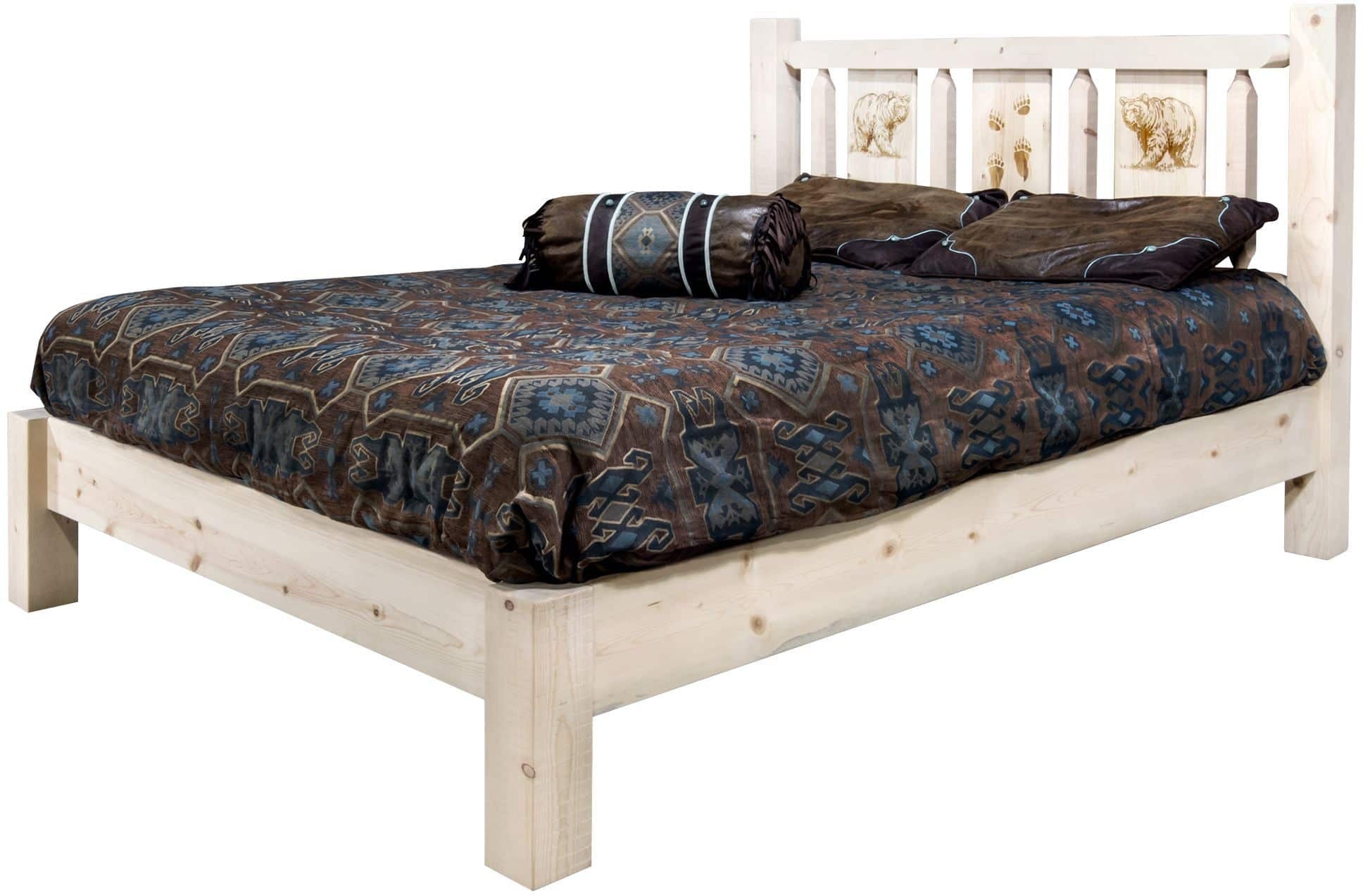 Montana Woodworks Homestead Collection Full Platform Bed with Laser Engraved Design - Clear Lacquer Finish-Rustic Furniture Marketplace