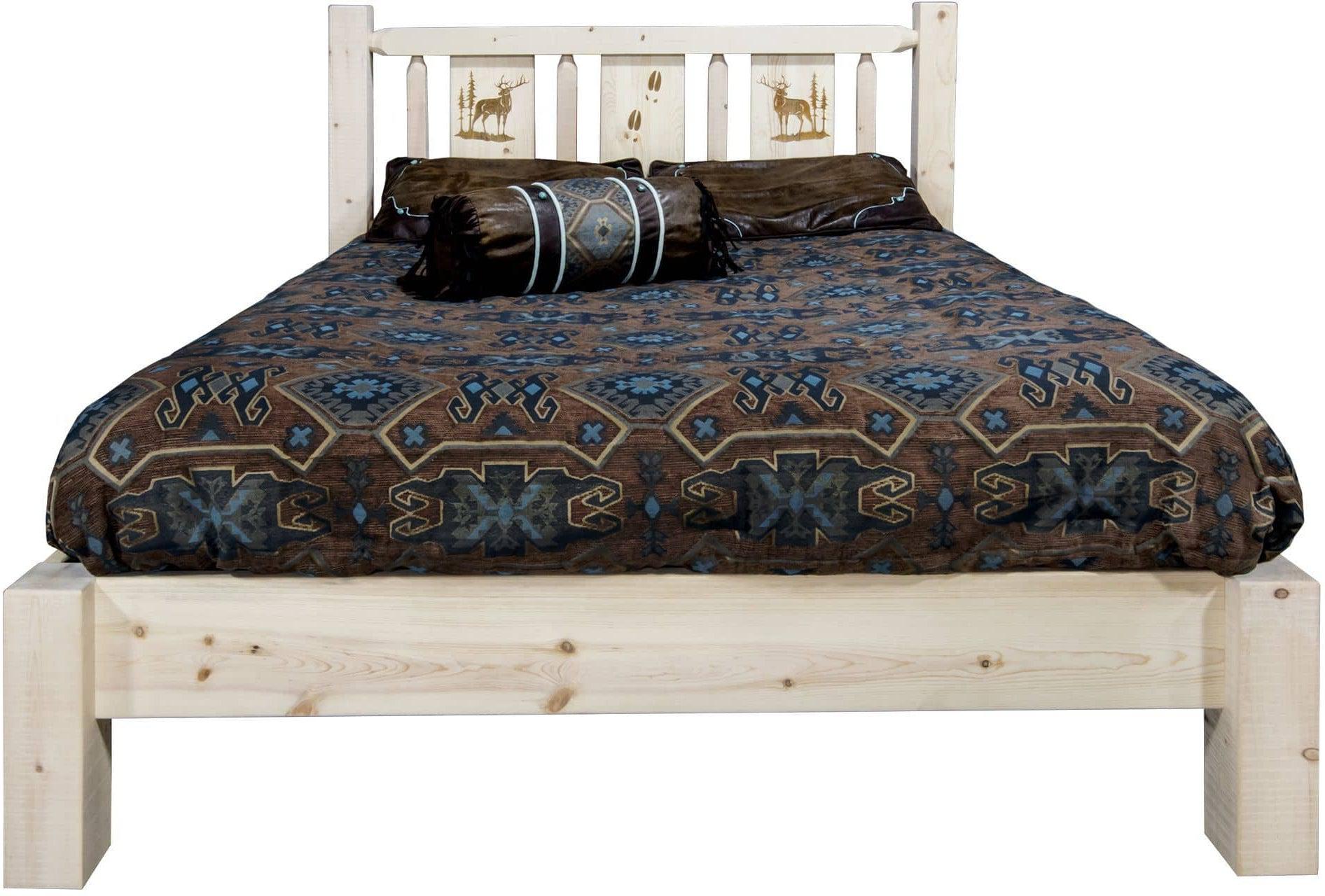 Montana Woodworks Homestead Collection Full Platform Bed with Laser Engraved Design - Clear Lacquer Finish-Rustic Furniture Marketplace