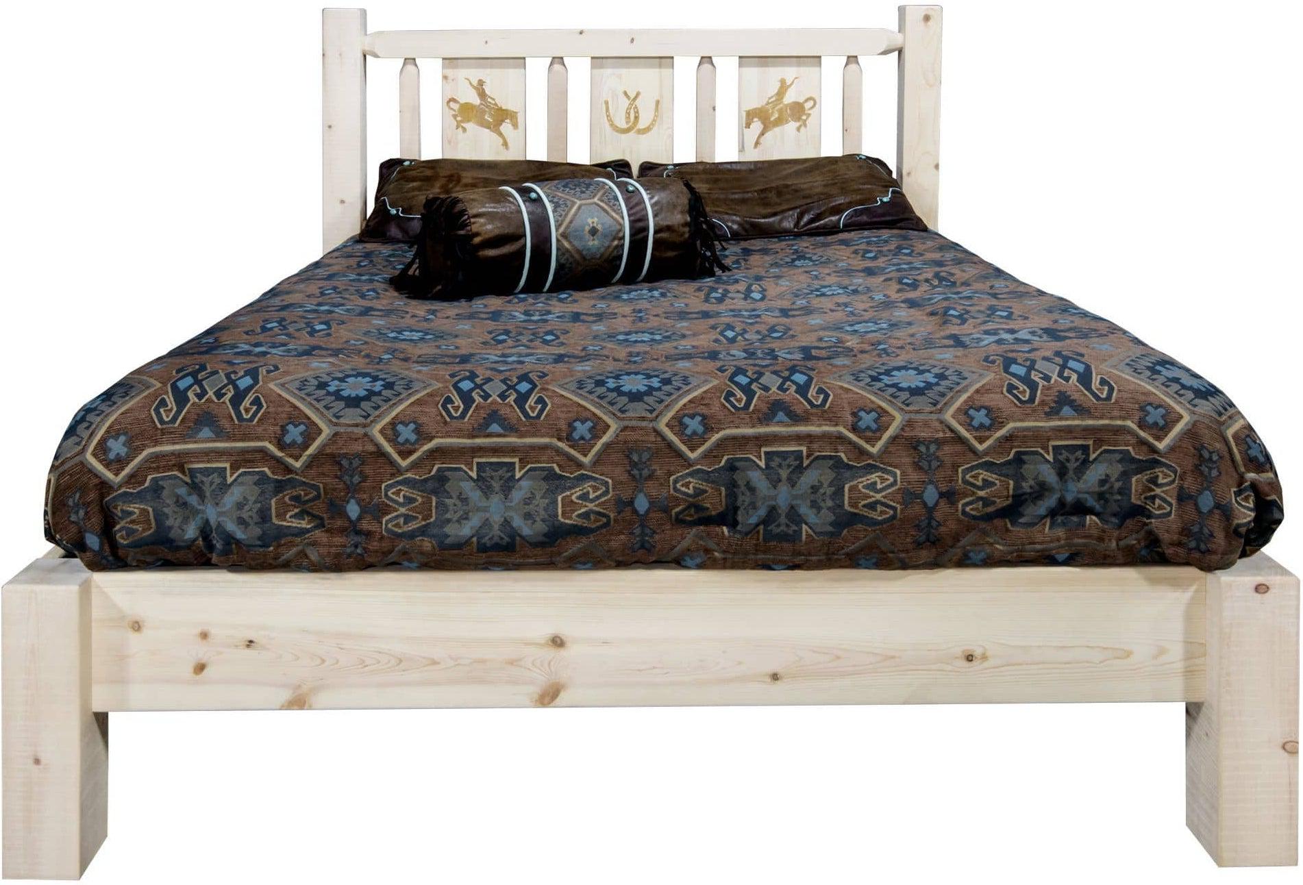 Montana Woodworks Homestead Collection Full Platform Bed with Laser Engraved Design - Clear Lacquer Finish-Rustic Furniture Marketplace