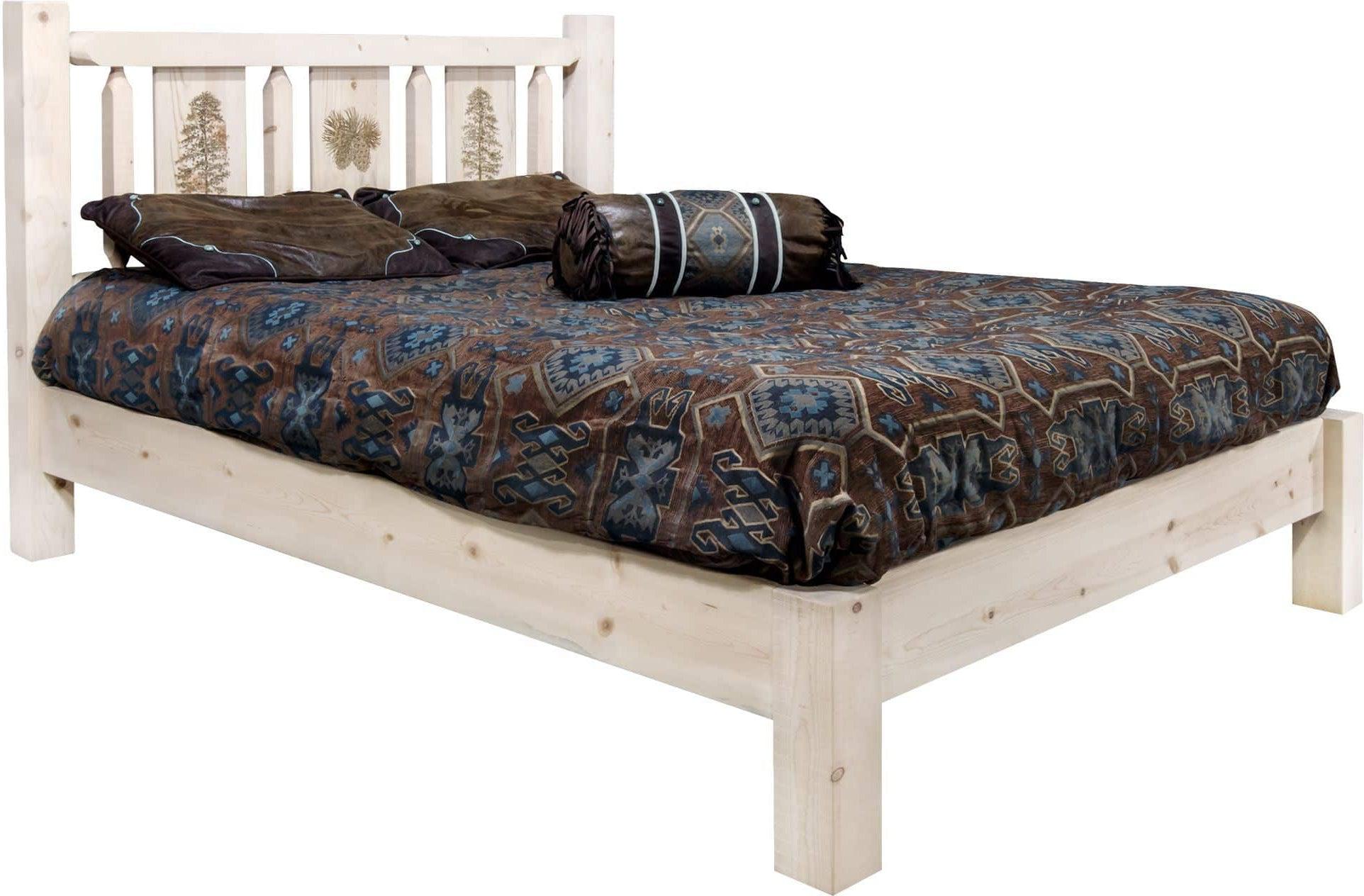 Montana Woodworks Homestead Collection Full Platform Bed with Laser Engraved Design - Clear Lacquer Finish-Rustic Furniture Marketplace