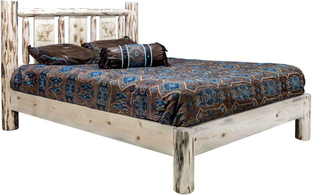 Montana Woodworks Montana Collection Full Platform Bed with Laser Engraved Design - Ready to Finish-Rustic Furniture Marketplace