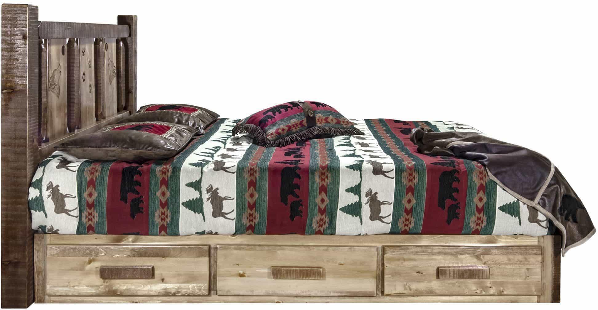 Montana Woodworks Full Storage Platform Bed with Laser Engraved Design-Rustic Furniture Marketplace