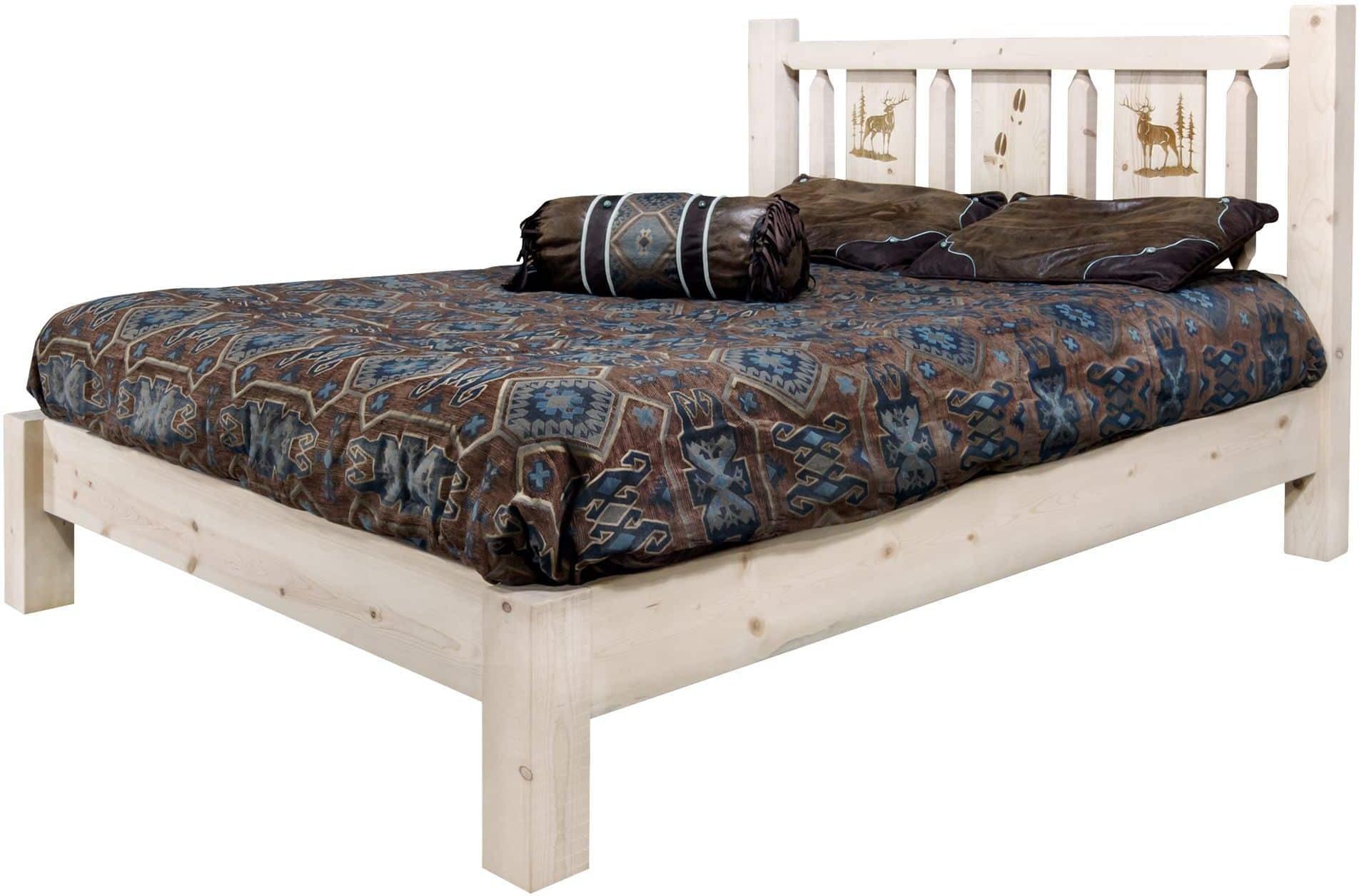 Montana Woodworks Homestead Collection King Platform Bed with Laser Engraved Design - Ready to Finish-Rustic Furniture Marketplace