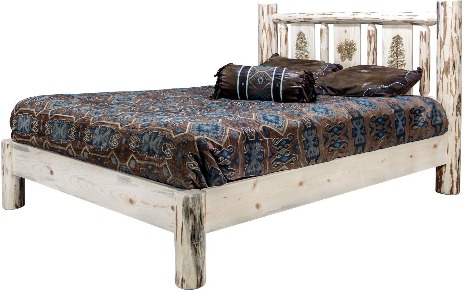 Montana Woodworks Montana Collection King Platform Bed with Laser Engraved Design - Ready to Finish-Rustic Furniture Marketplace