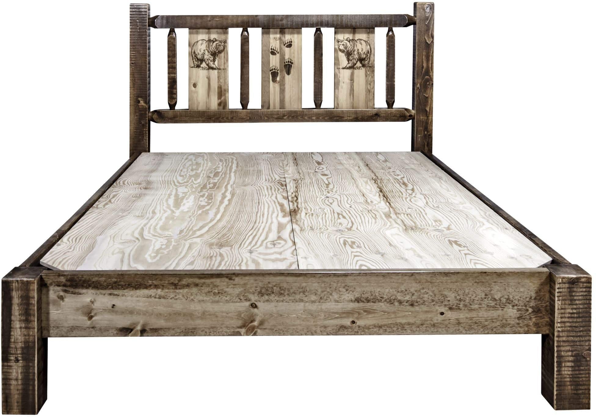 Montana Woodworks Homestead Collection King Platform Bed with Laser Engraved Design - Stain & Clear Lacquer Finish-Rustic Furniture Marketplace