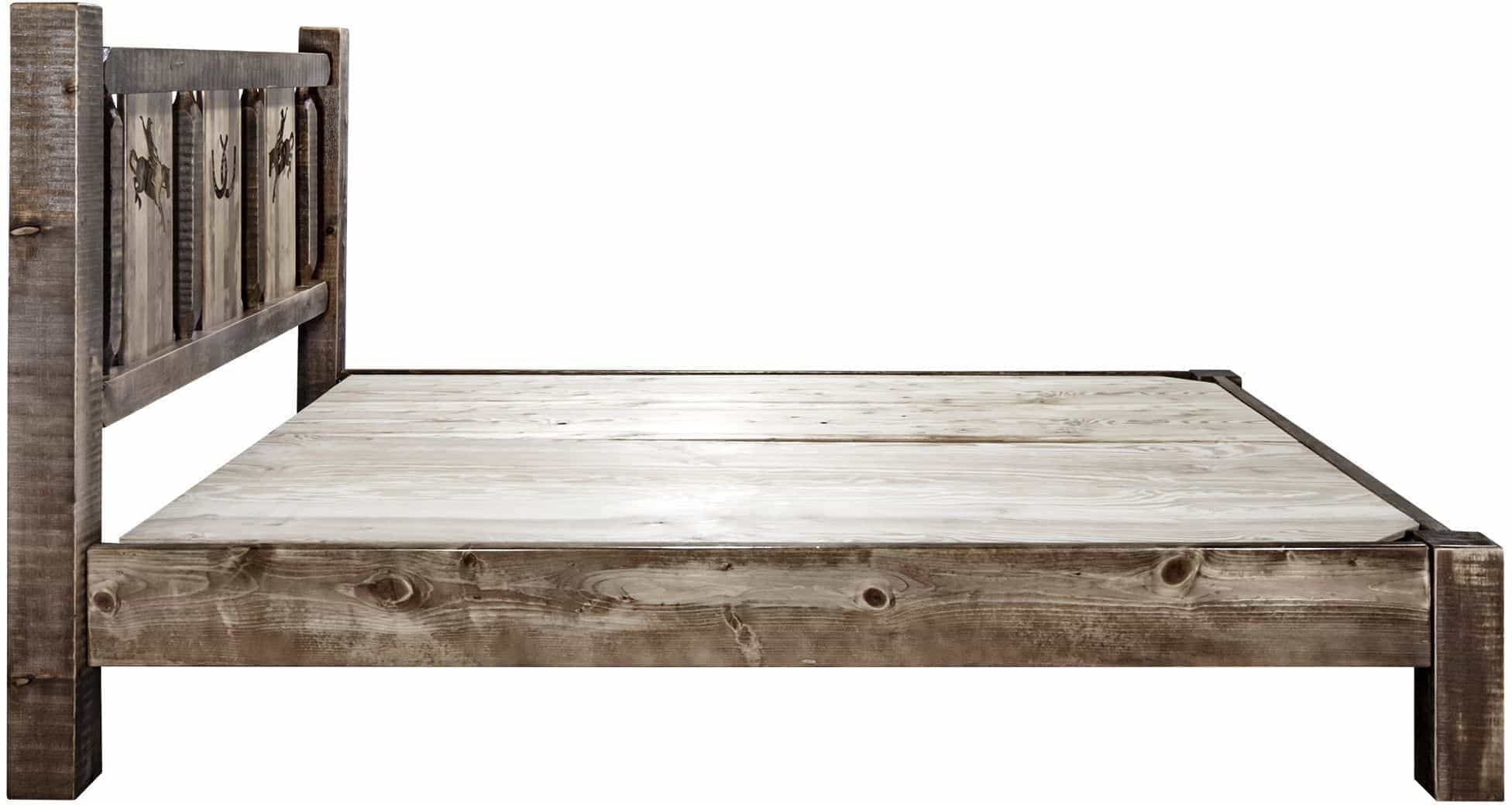 Montana Woodworks Homestead Collection King Platform Bed with Laser Engraved Design - Stain & Clear Lacquer Finish-Rustic Furniture Marketplace