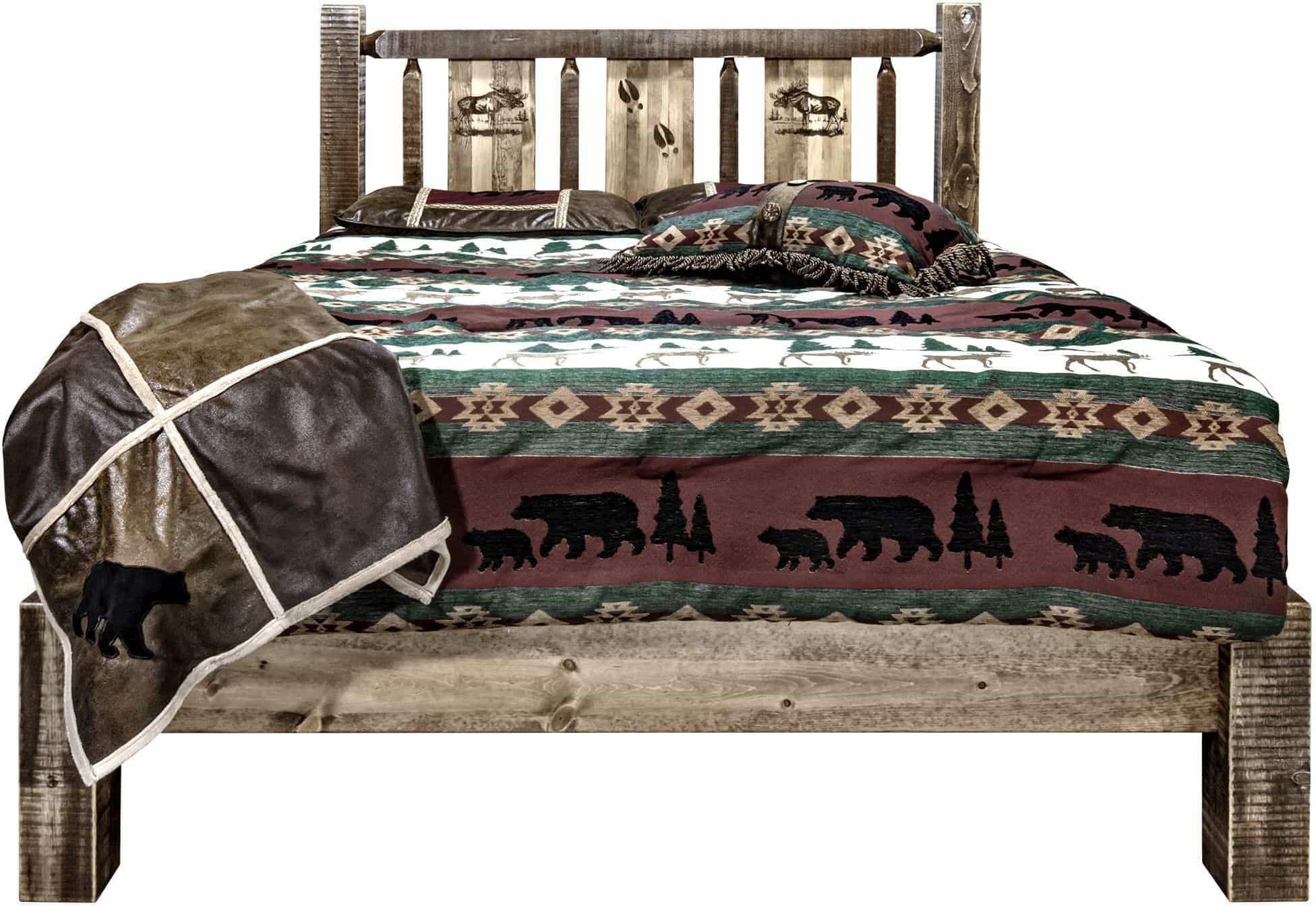 Montana Woodworks Homestead Collection King Platform Bed with Laser Engraved Design - Stain & Clear Lacquer Finish-Rustic Furniture Marketplace