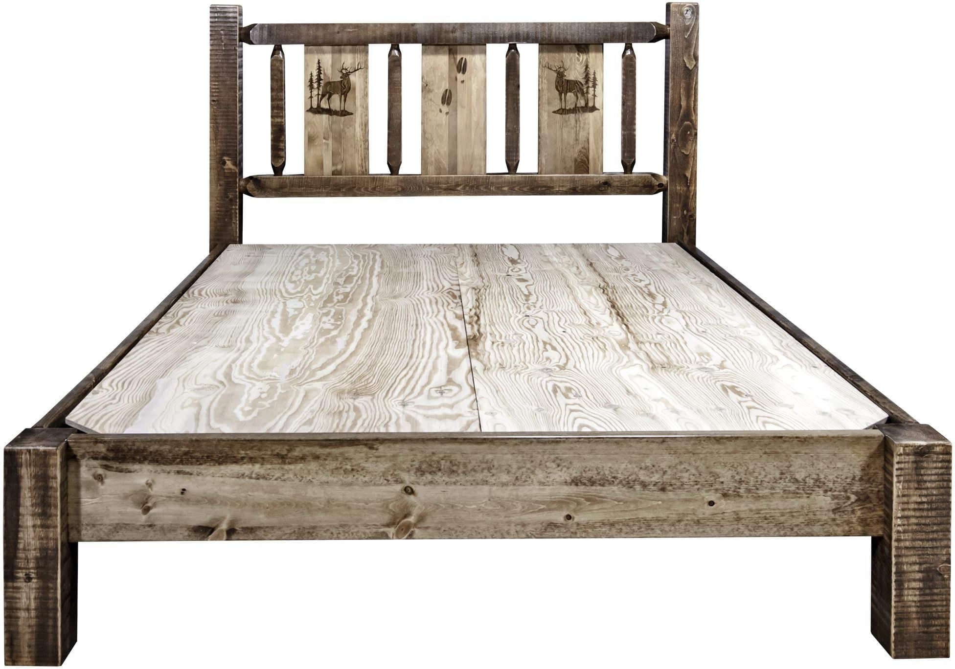 Montana Woodworks Homestead Collection King Platform Bed with Laser Engraved Design - Stain & Clear Lacquer Finish-Rustic Furniture Marketplace